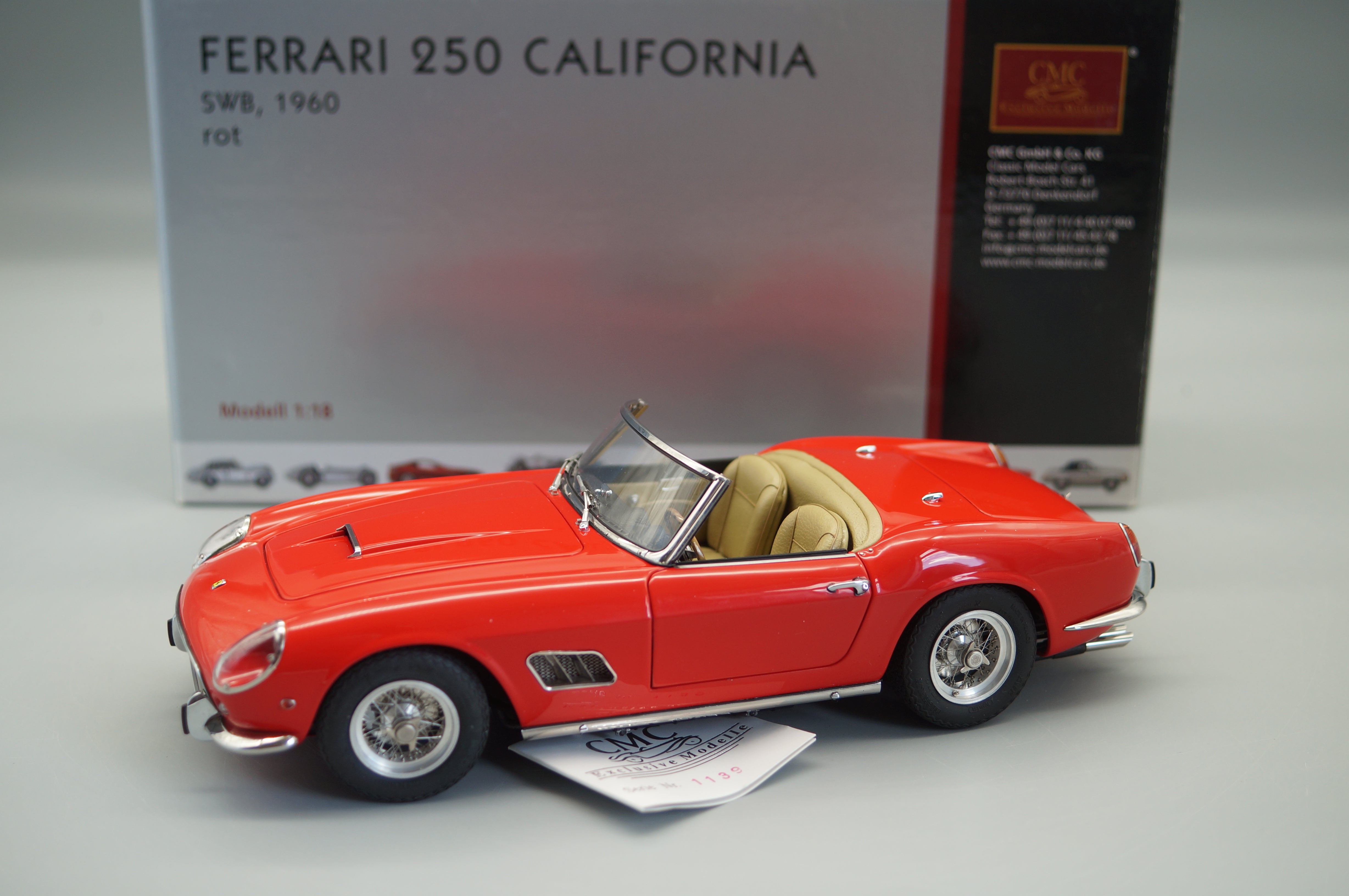 1/18 Ferrari 250 SWB Spyder California 1961 rot #1139 CMC M-091 -pre-owned FH302