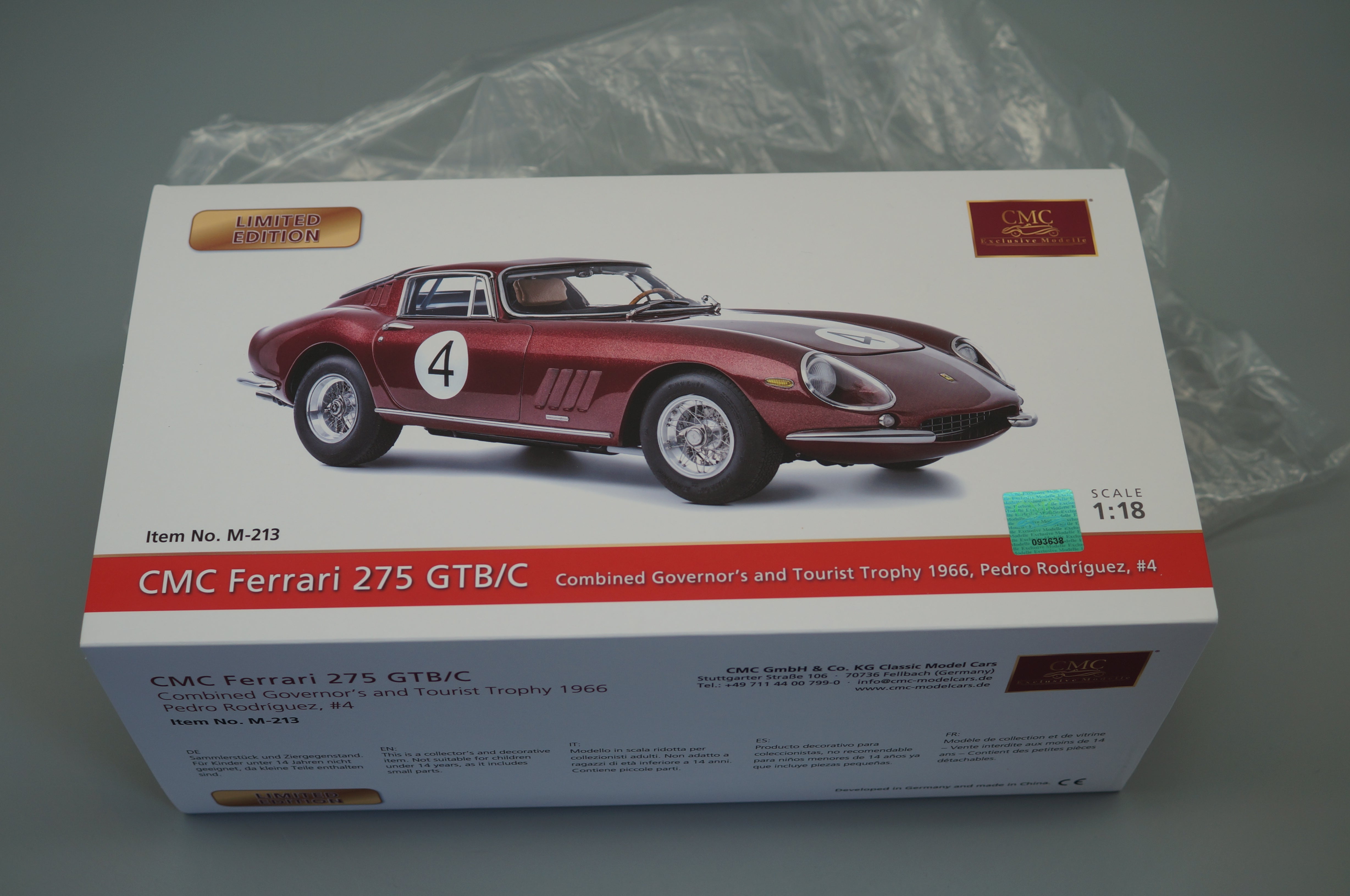 1/18 Ferrari 275 GTB/C #4 Pedro Rodriguez Chassis 09063 from 1966 ruby red #0214/1000 CMC M-213 -pre-owned