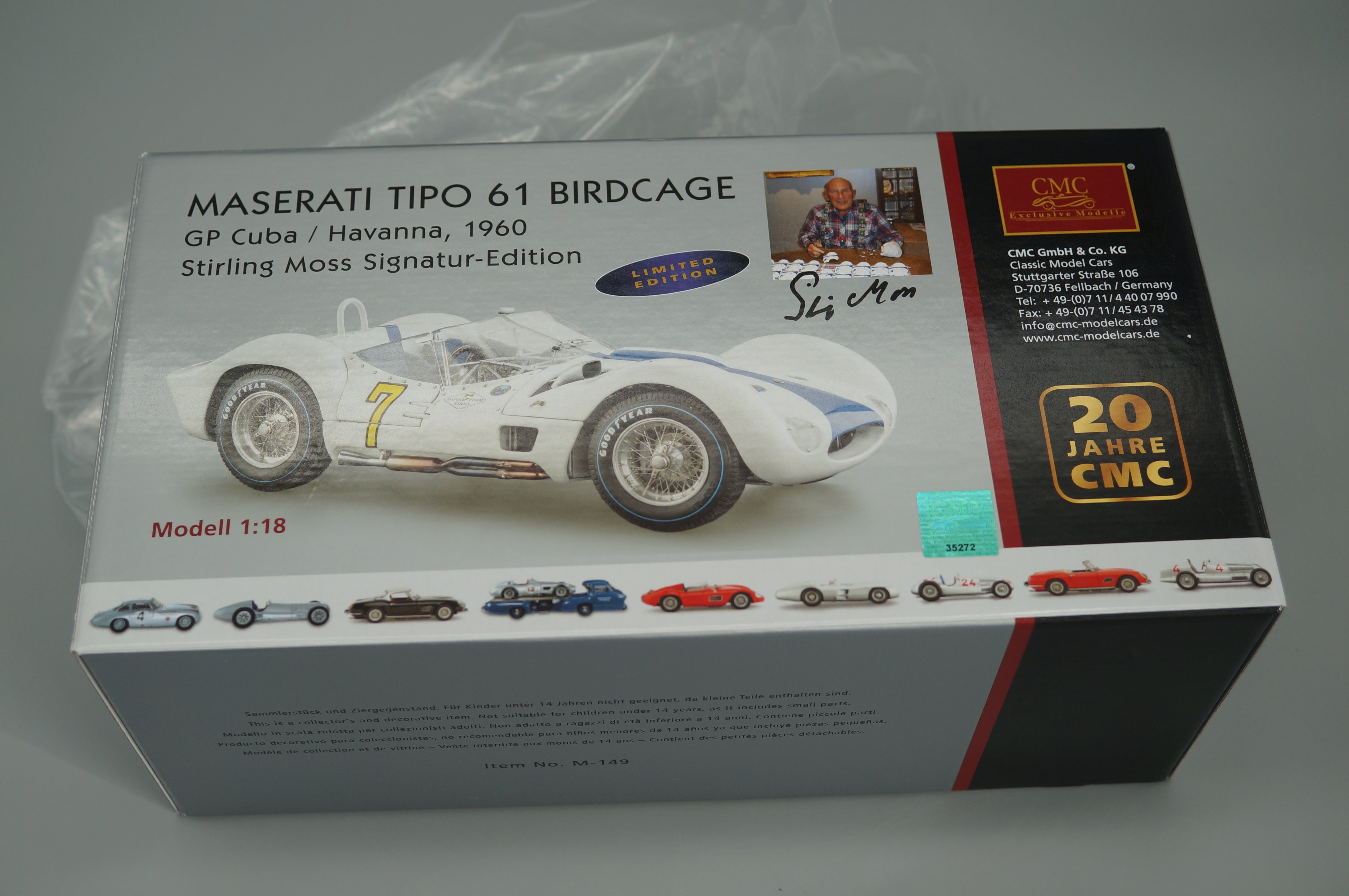 1/18 Maserati Tipo 61 Birdcage #7 Signatur Edition Stirling Moss #222/500 CMC M-149 -pre-owned