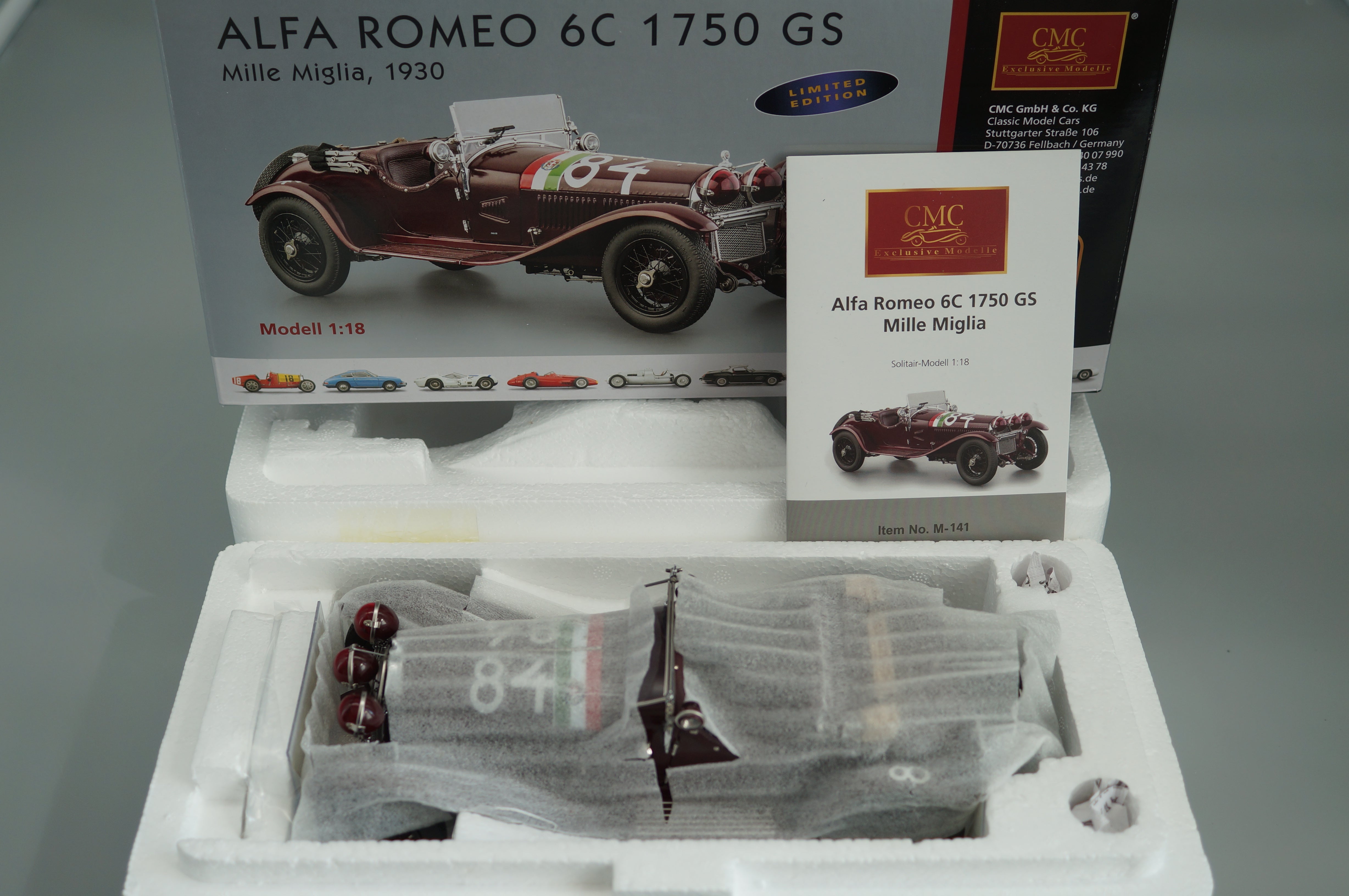 1/18 Alfa Romeo 6C 1750 GS Mille Miglia #84 Tazio Nuvolari #669/2000 CMC M-141 -pre-owned-