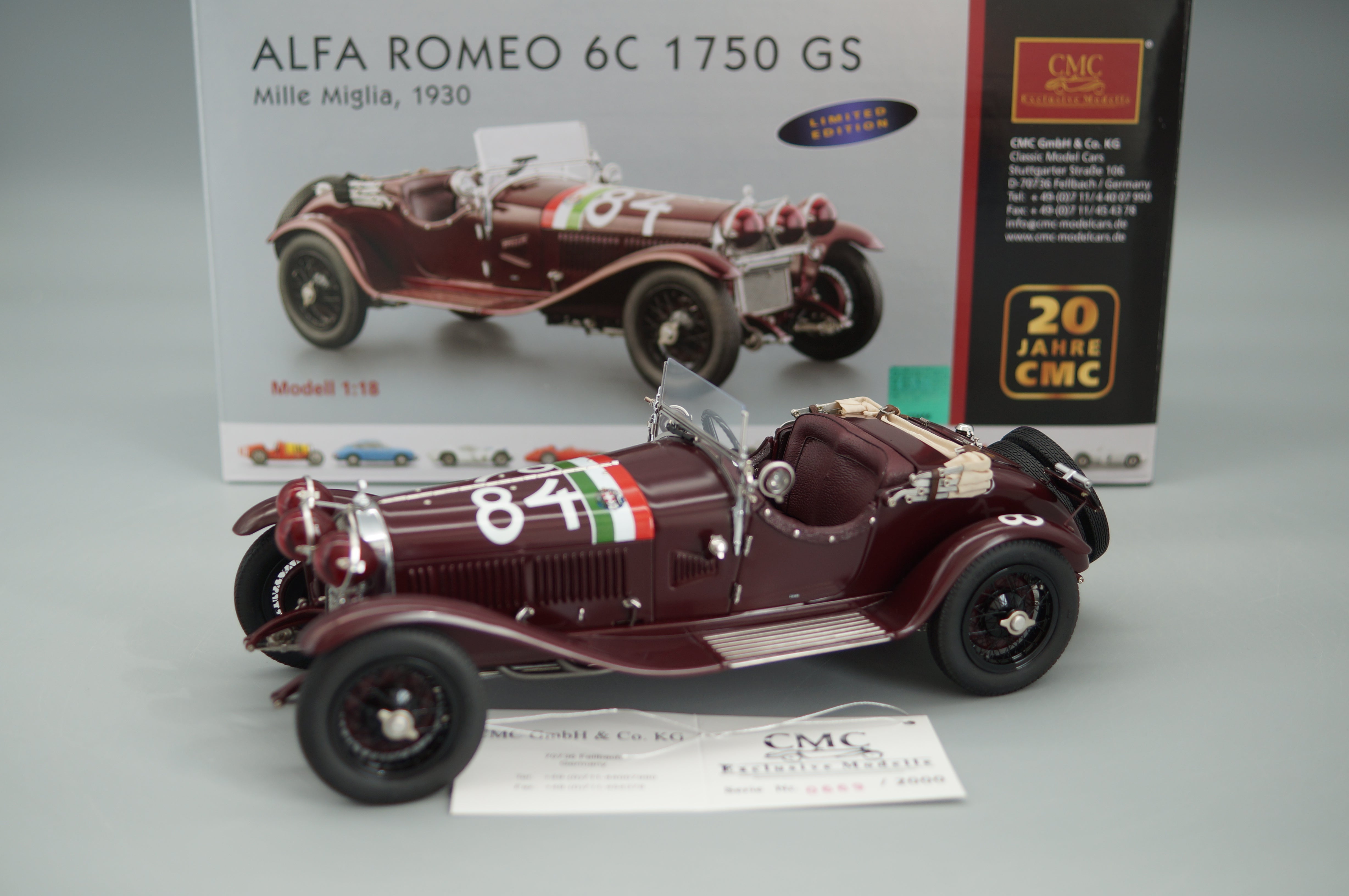 1/18 Alfa Romeo 6C 1750 GS Mille Miglia #84 Tazio Nuvolari #669/2000 CMC M-141 -pre-owned-
