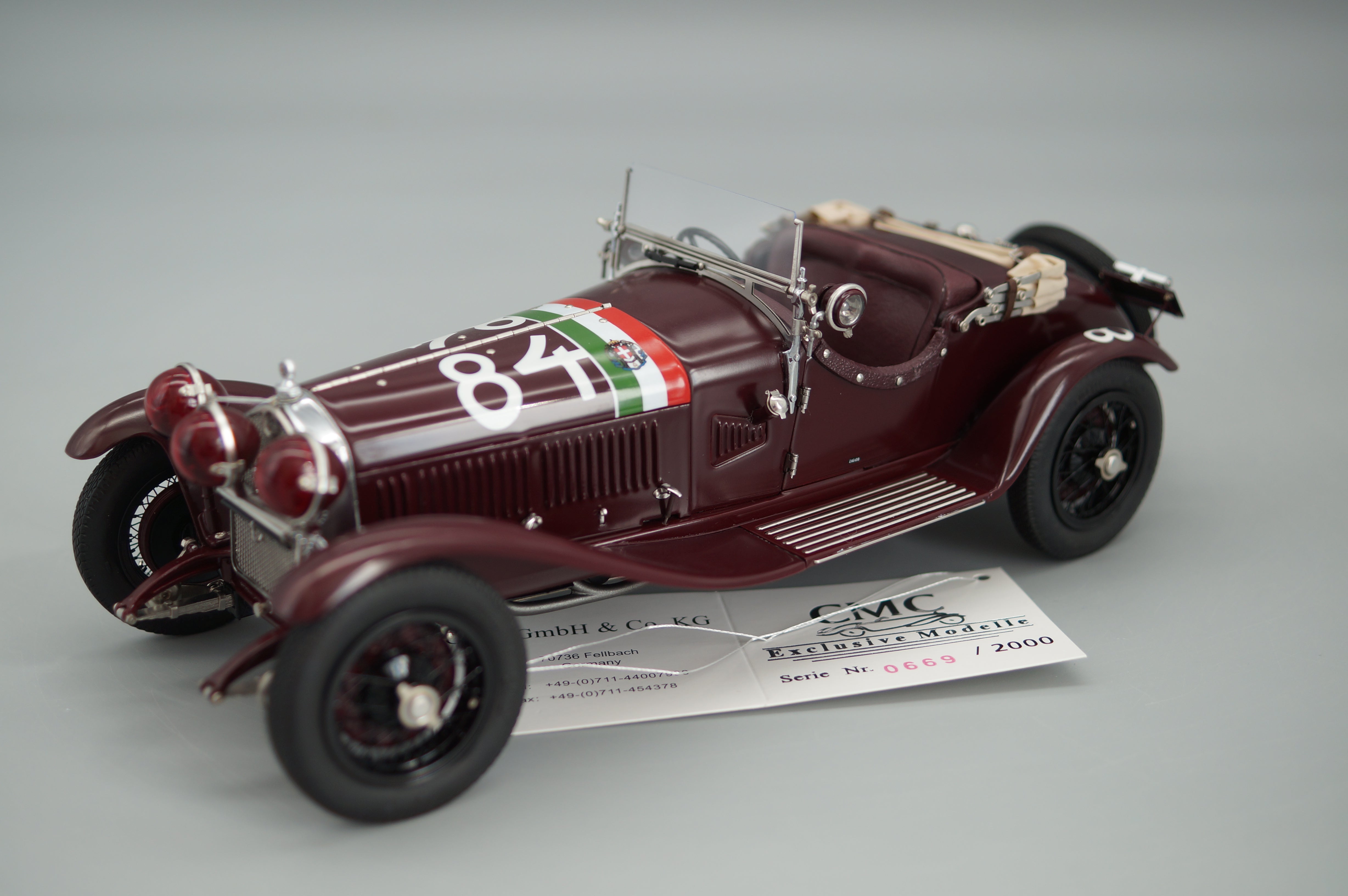 1/18 Alfa Romeo 6C 1750 GS Mille Miglia #84 Tazio Nuvolari #669/2000 CMC M-141 -pre-owned-