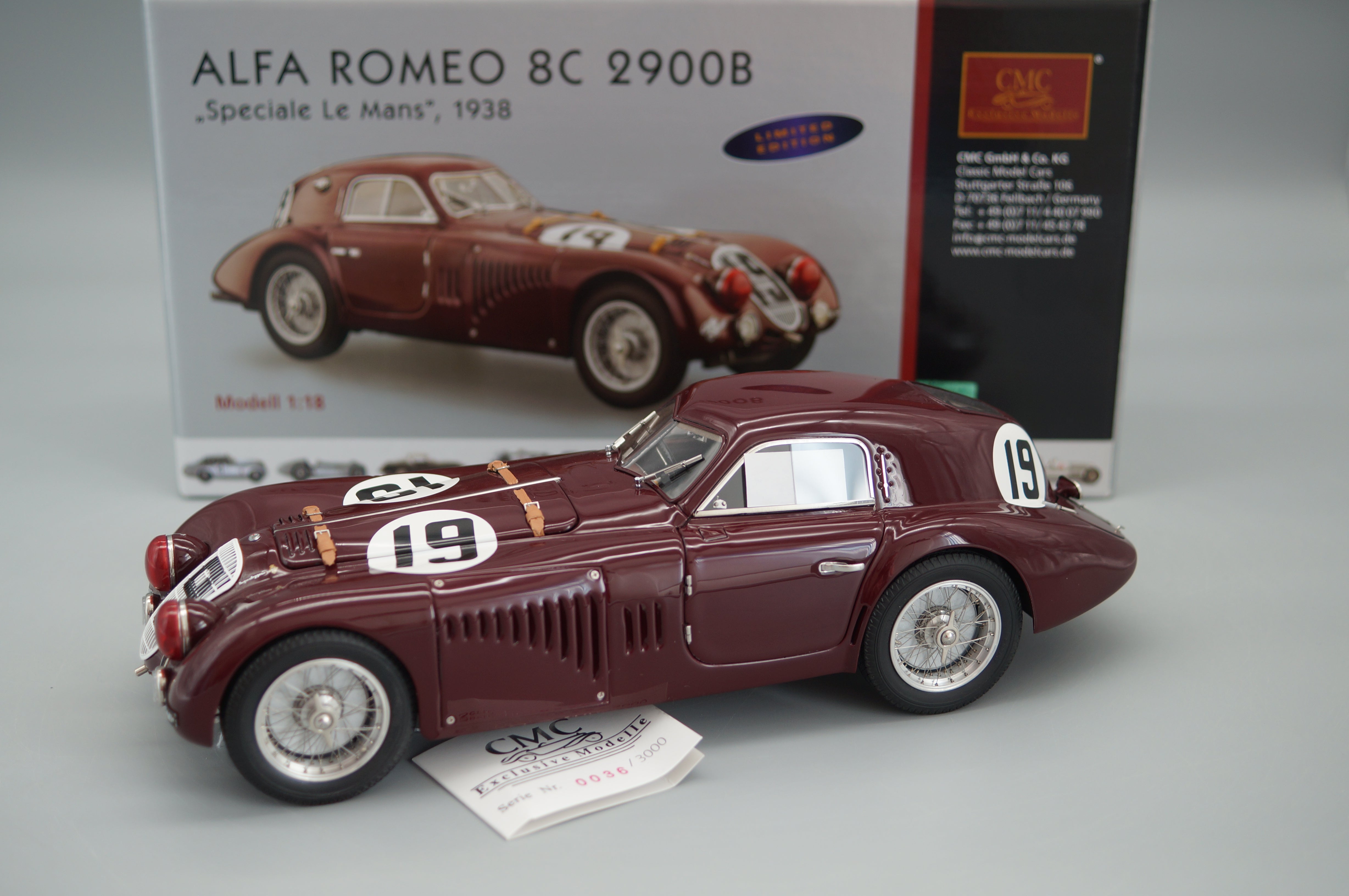 1:18 Alfa Romeo 8C 2900B Speciale #19 Le Mans 1938 #0036/3000 CMC M-111 -PRE OWNED-