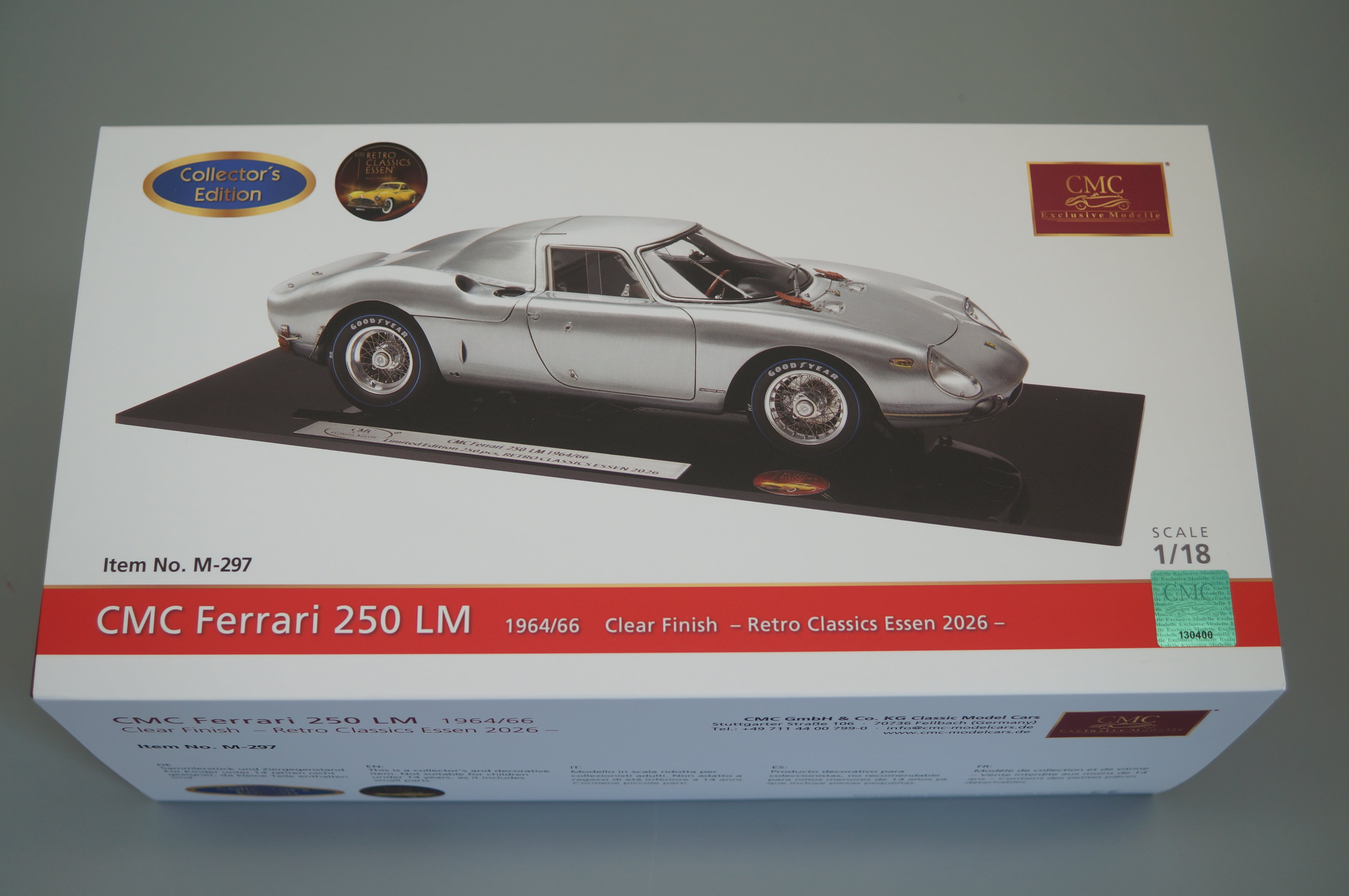 1/18 Ferrari 250 LM Sonderedition Retro Classics Essen 2026 Clear Finish CMC M-297