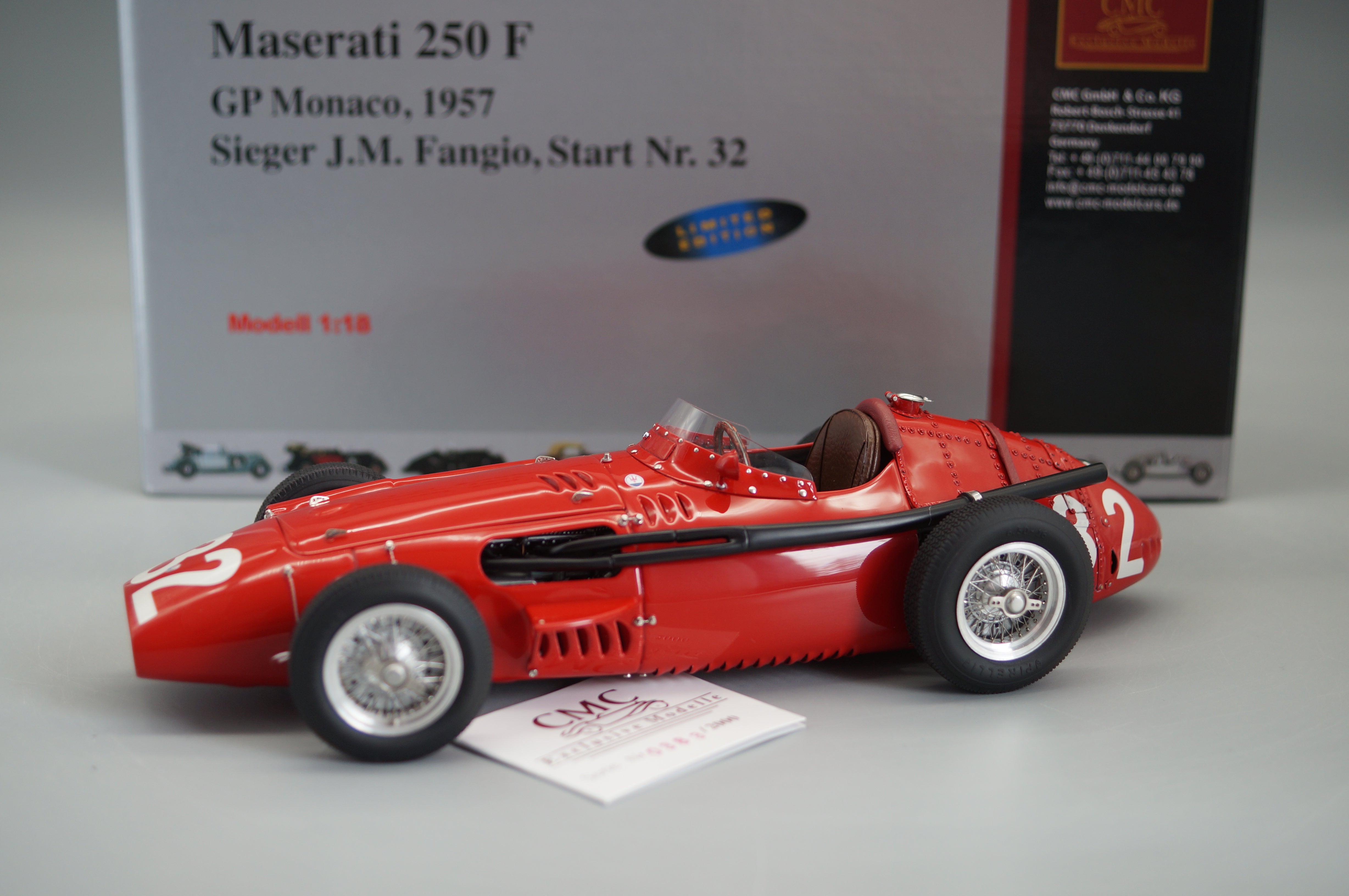 1/18 Maserati 250F #32 GP Monaco "Fangio" #0383/2000 CMC M-101 -pre-owned
