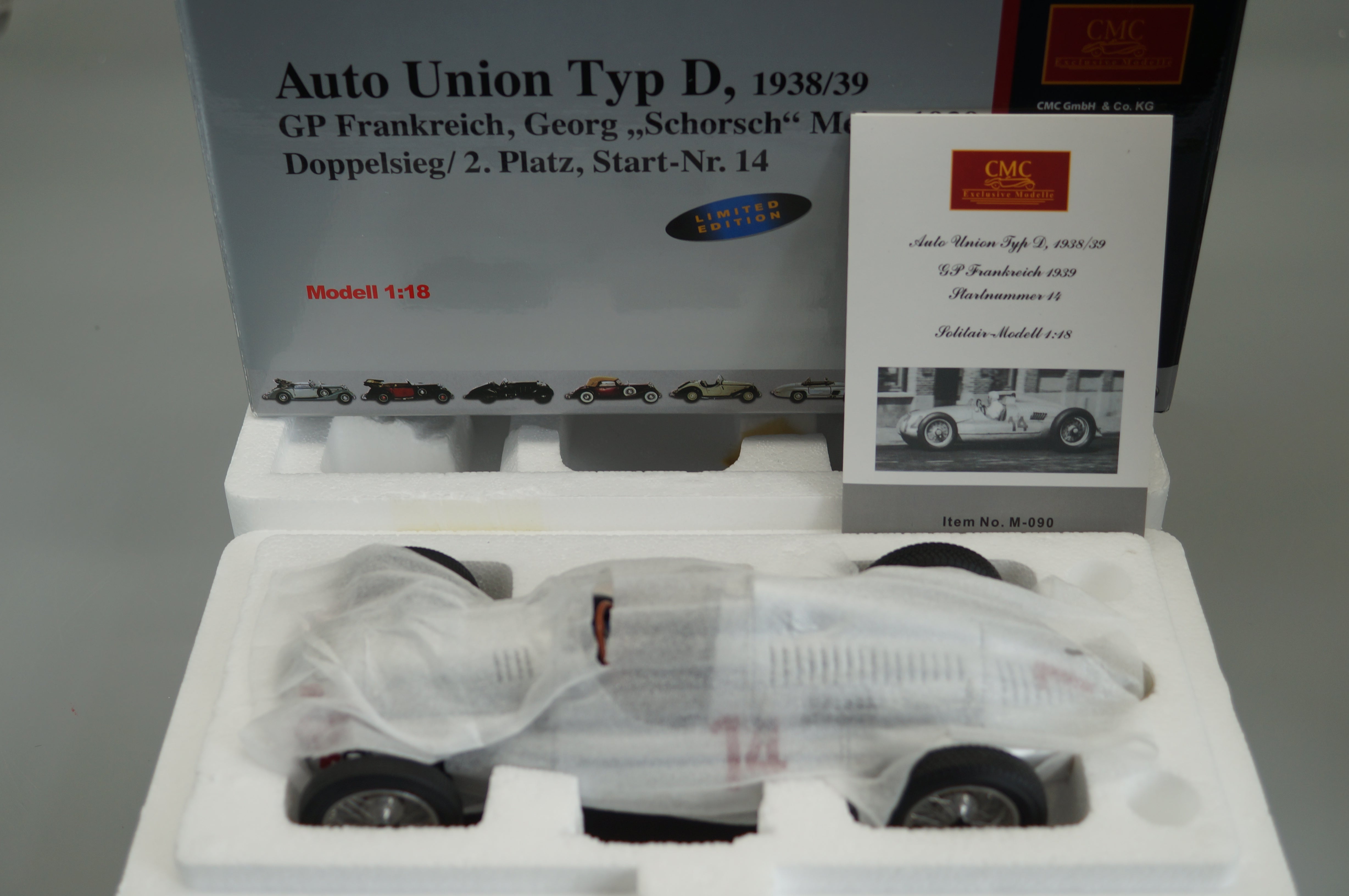 1/18 Auto Union Typ D #14, GP Frankreich 1939,G. Meier #0754/1500 CMC M-090 -pre-owned-
