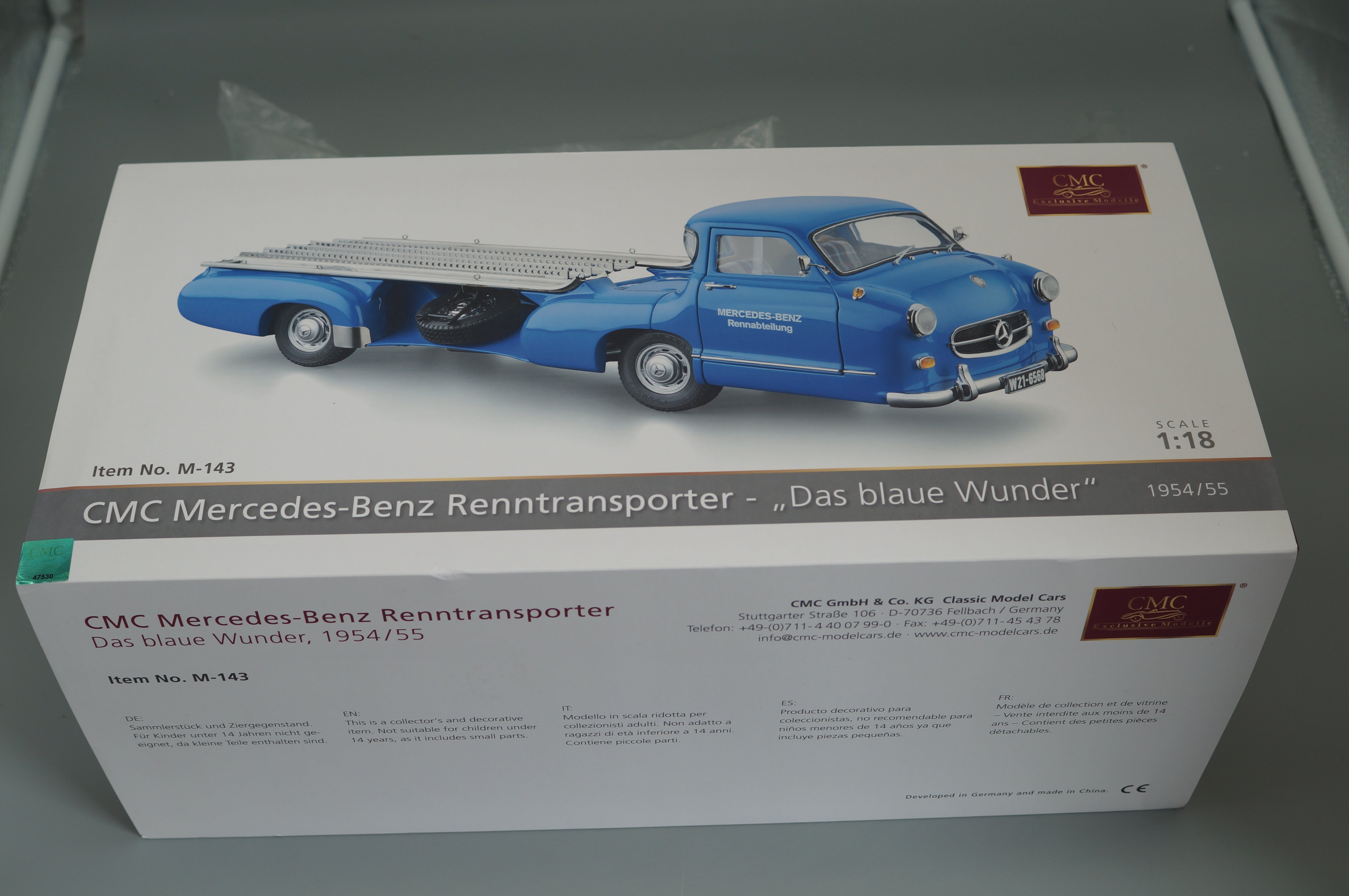 1:18 Mercedes-Benz Race Transporter "The Blue Wonder" 1954/55 REVISED VERSION #1224 CMC M-143 -pre-owned