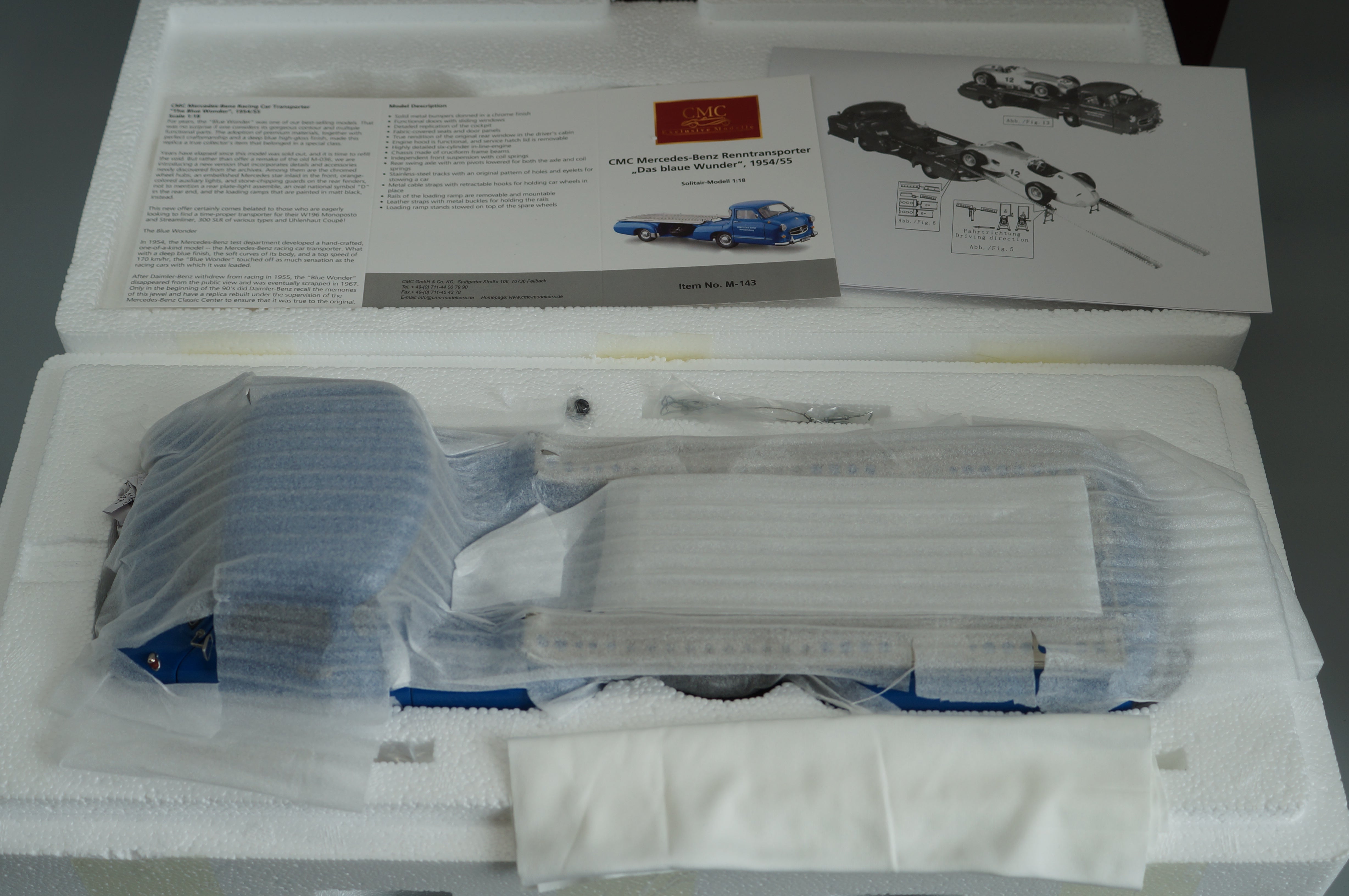1:18 Mercedes-Benz Race Transporter "The Blue Wonder" 1954/55 REVISED VERSION #1224 CMC M-143 -pre-owned