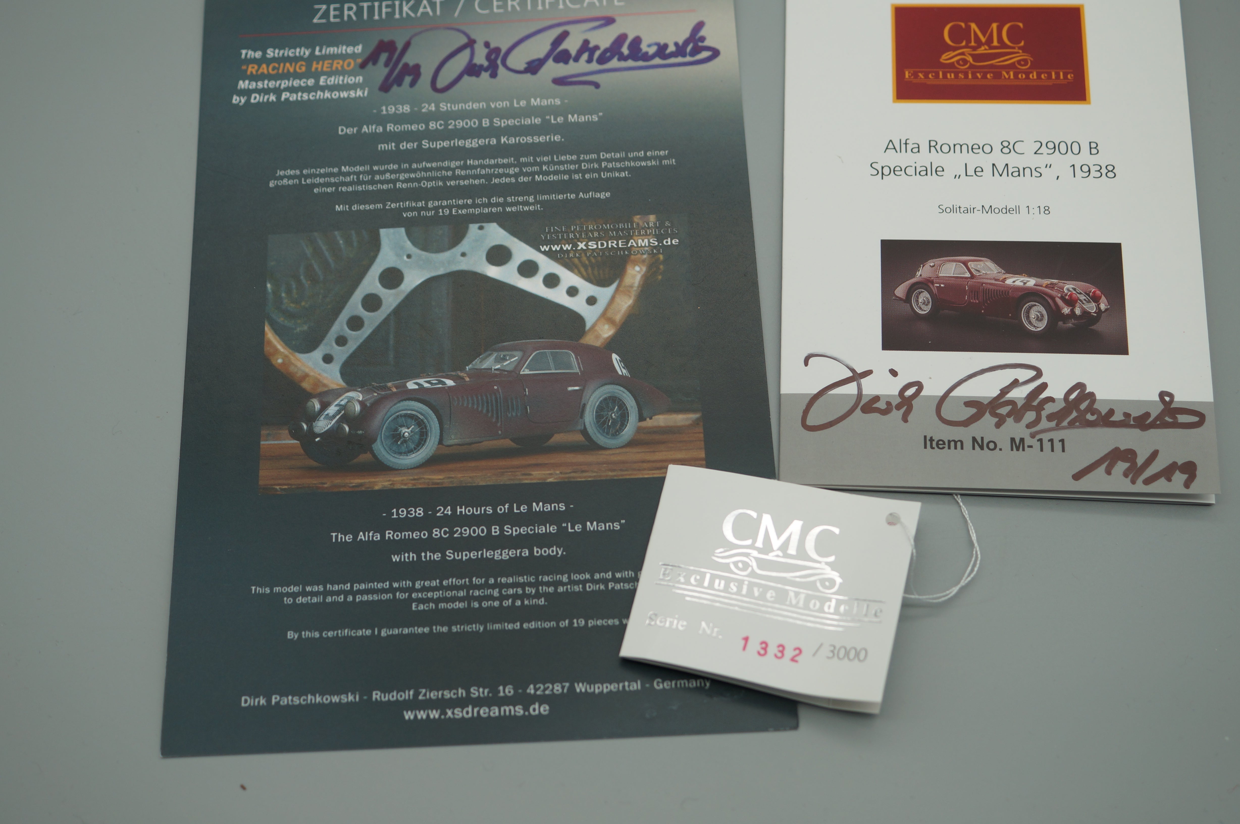 1/18 CMC M-111 Alfa Romeo 8C 2900B #19 Le Mans 1938 'Racing Legend' by Dirk Patschkowski LE 19/19