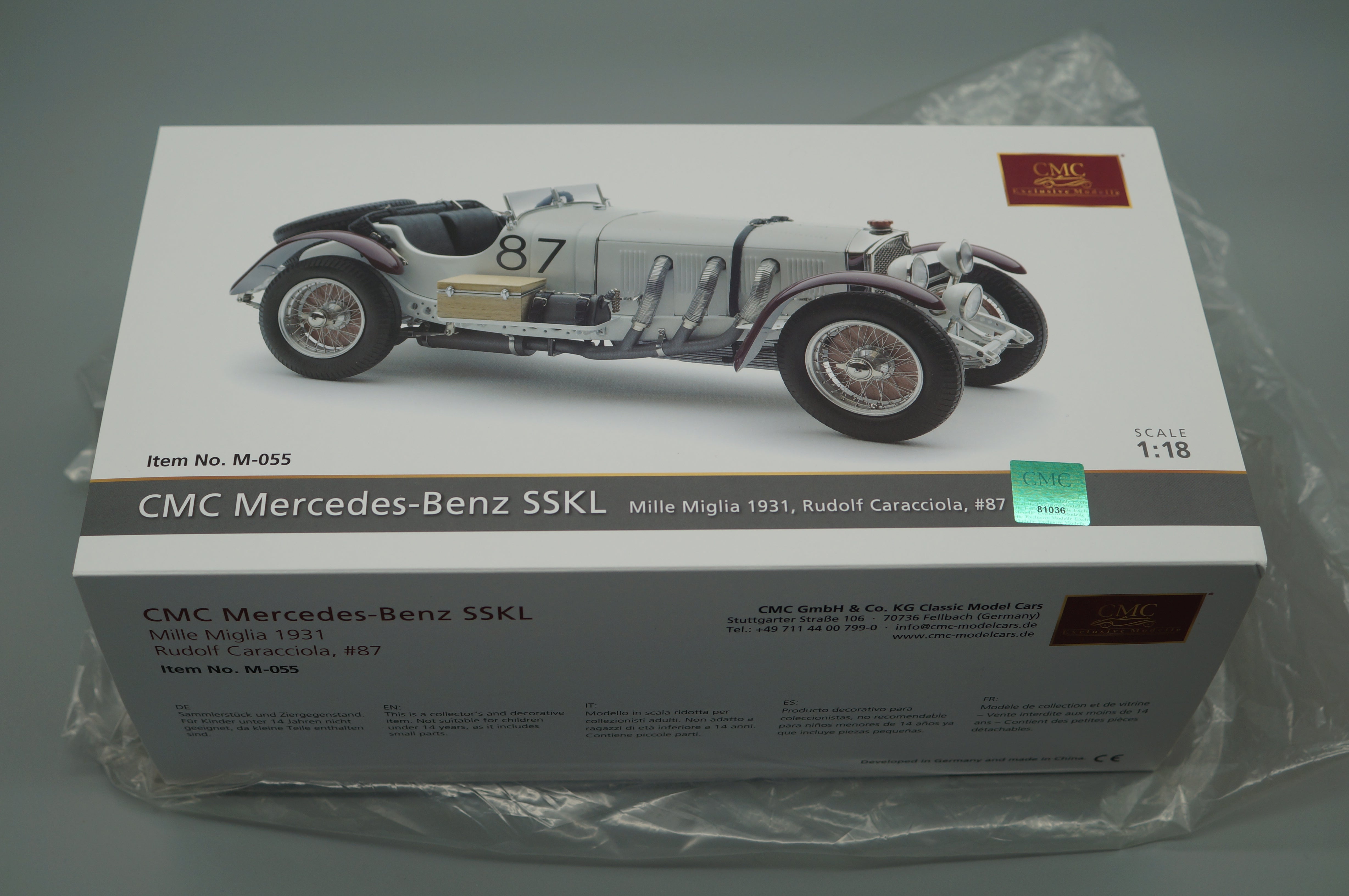 1:18 Mercedes-Benz SSKL #87 R. Caracciola Mille Miglia 1931 'Der weiße Elefant' CMC M-055 -pre-owned-
