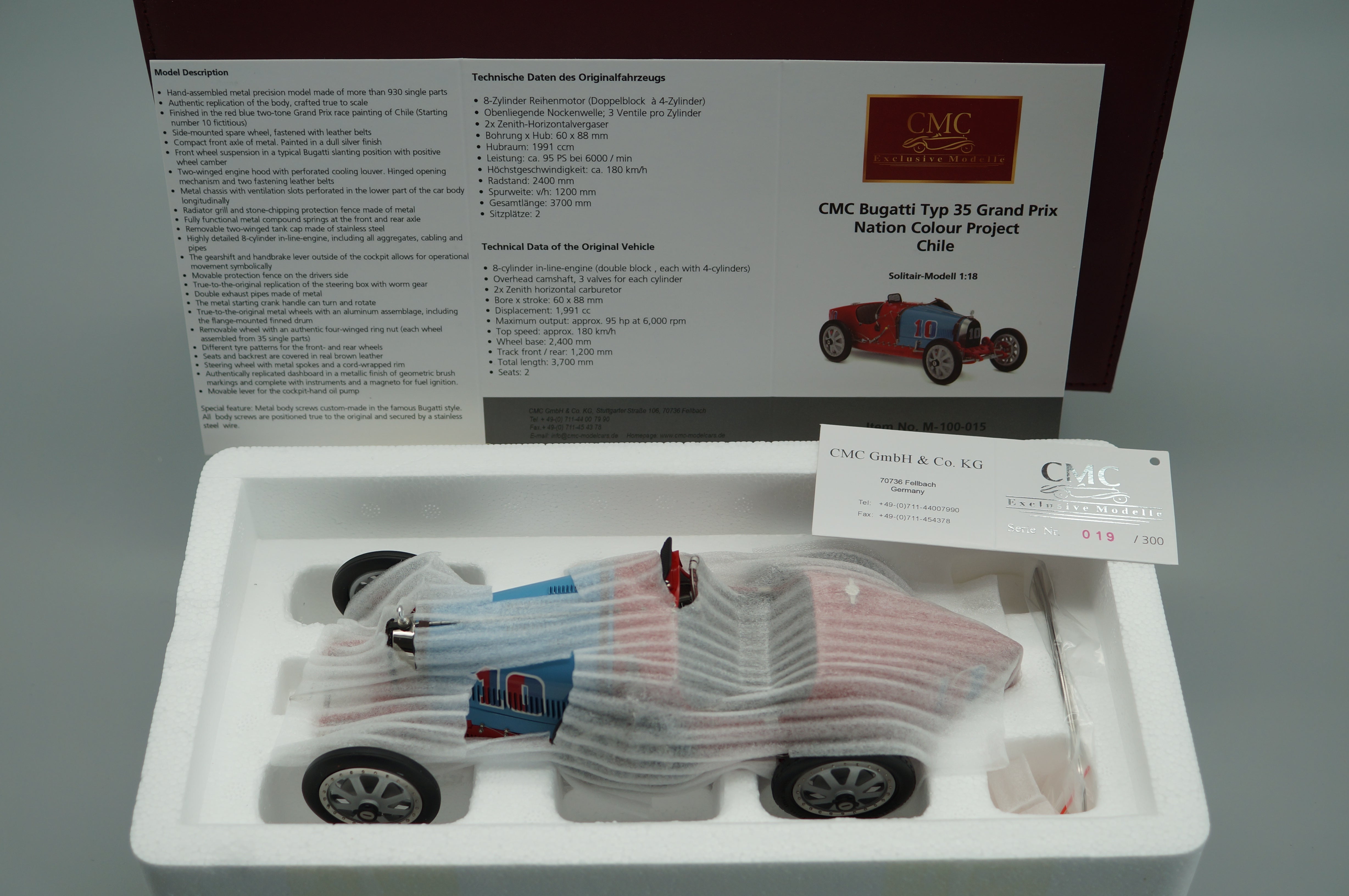 1:18 Bugatti T35 Nation Color Project - Chile #10 LE 300 St. CMC M-100 015 -pre-owned-