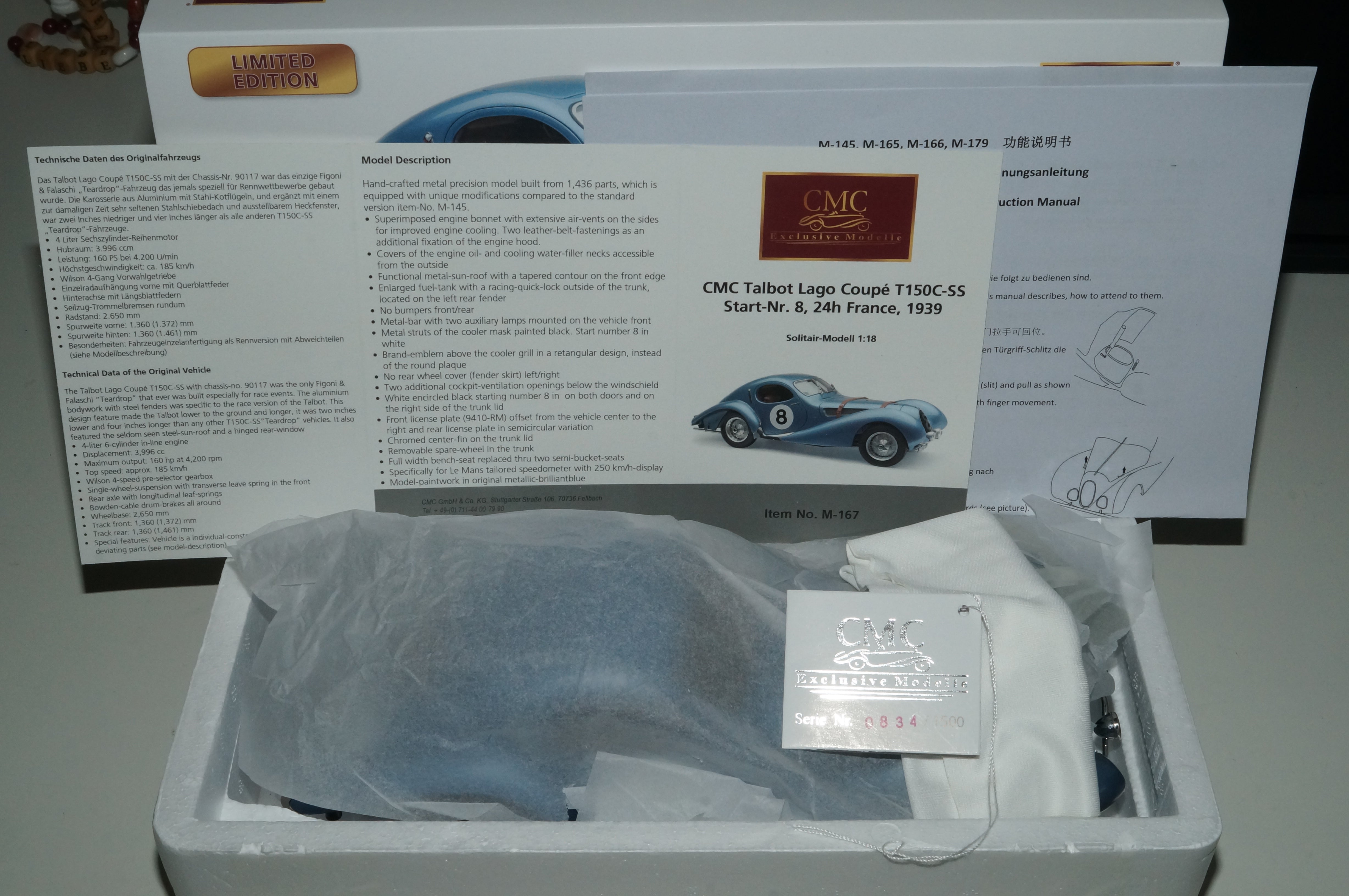 Talbot-Lago Coupé Typ 150 C-SS Figoni & Falaschi "Teardrop" #8 Le Mans 1939 CMC M-167 -pre-owned