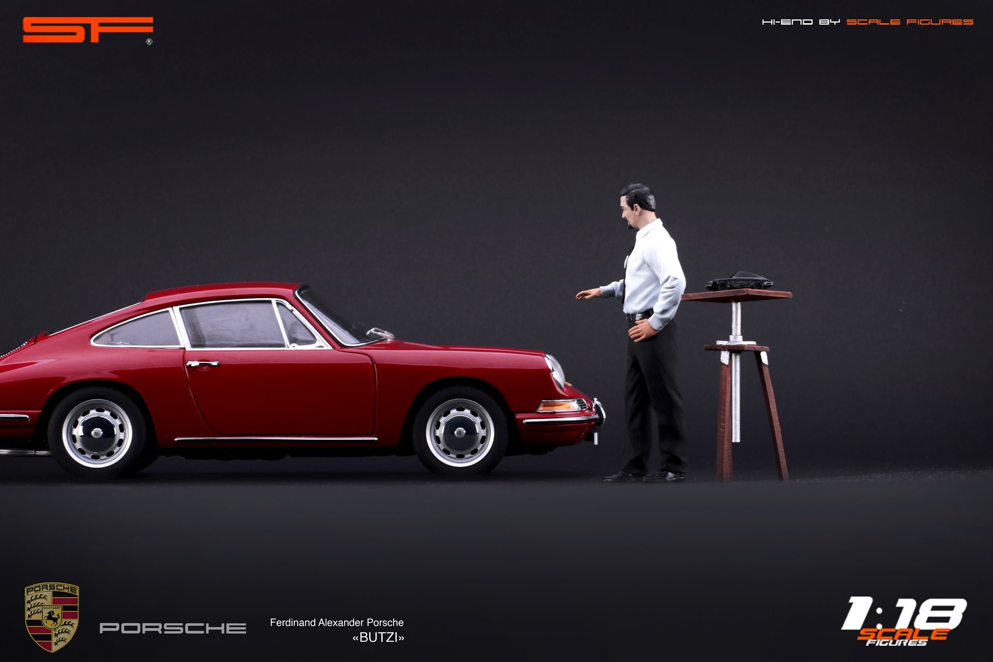 1/18 Konstrukteursfigur FERDINAND Alexander 'Butzi' PORSCHE von SF Scale Figures - Handarbeit-