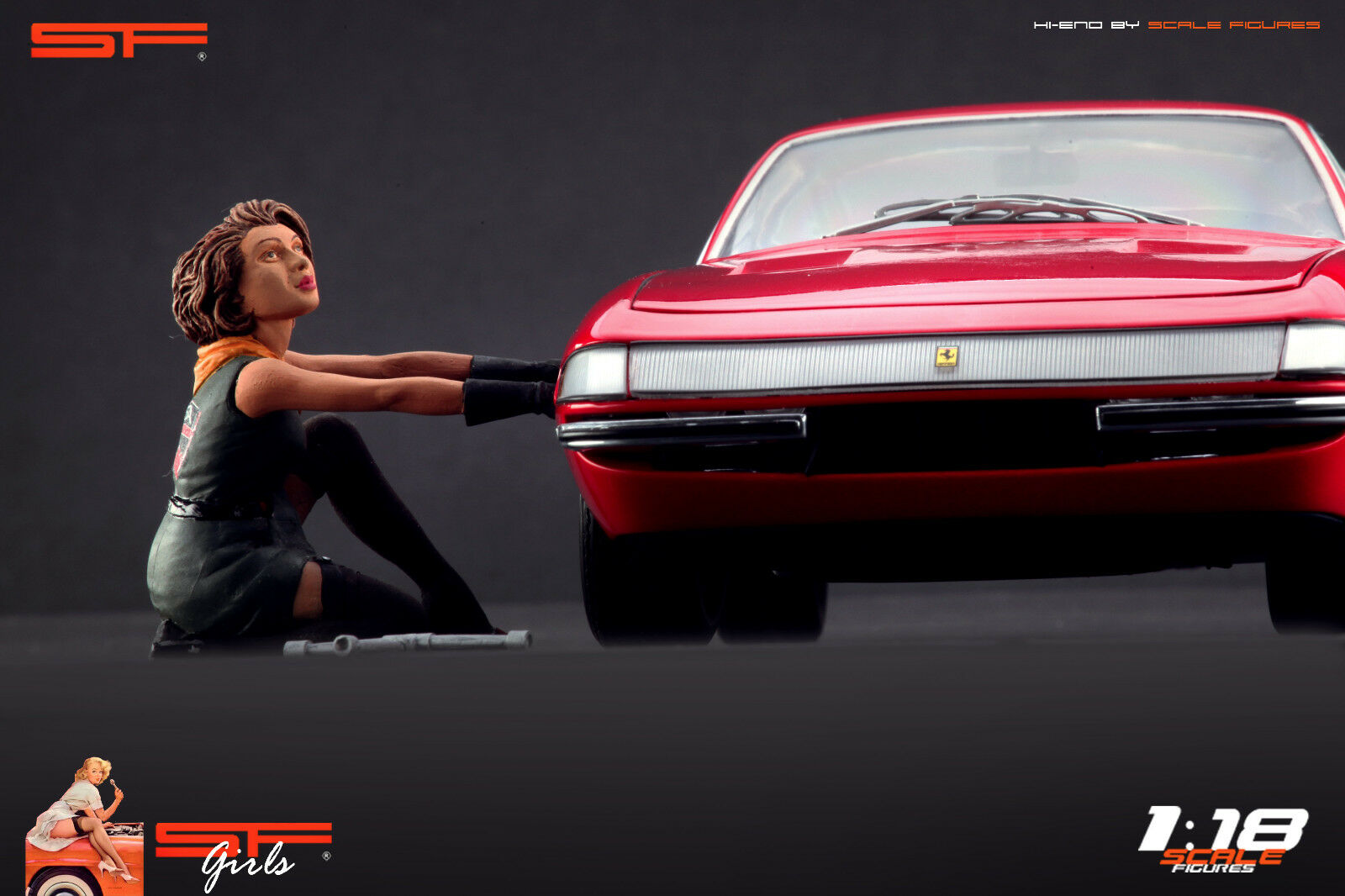 1/18 Girl changing wheel von SF Scale Figures - Handarbeit -