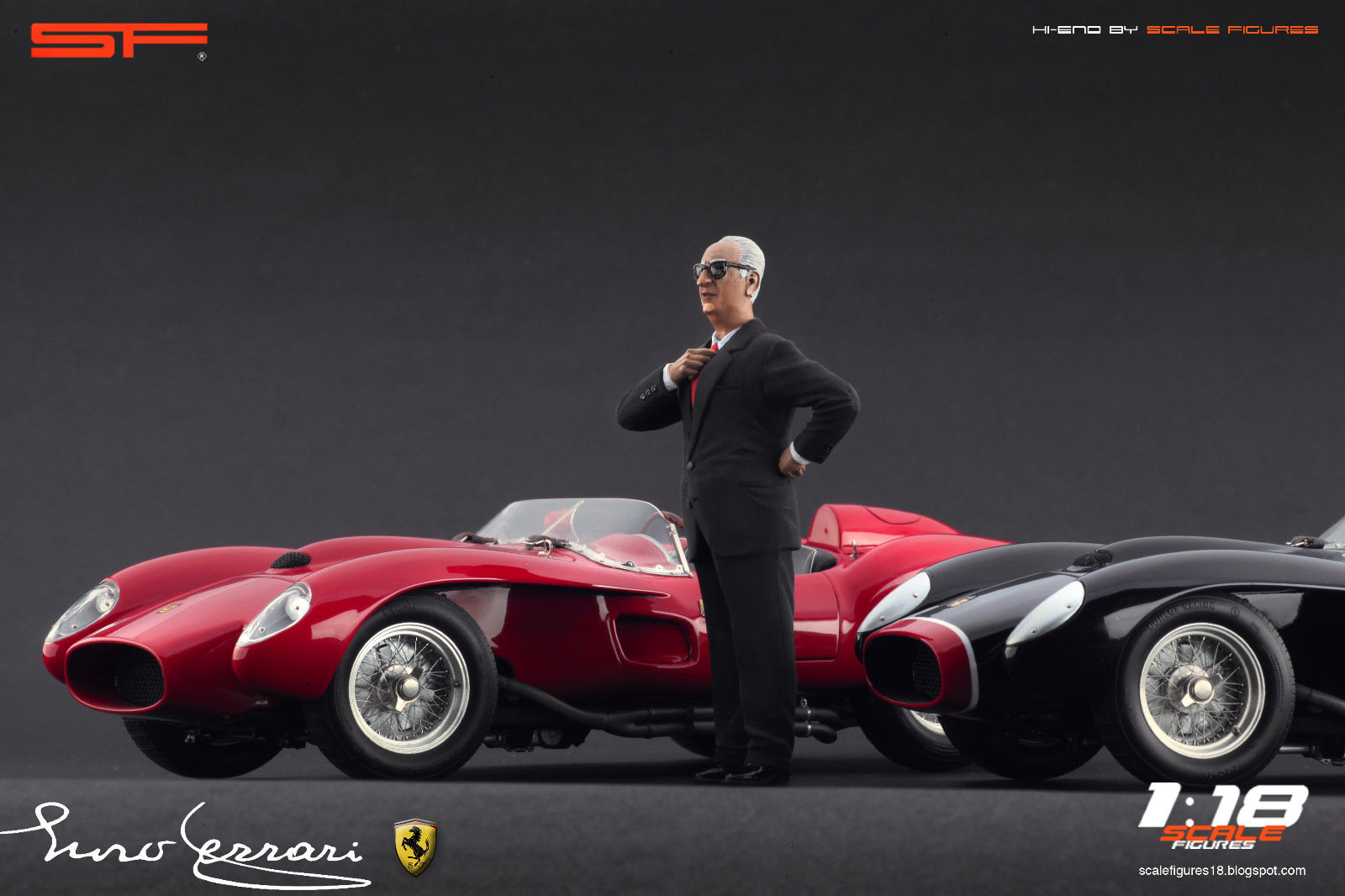 1/18 Konstrukteursfigur ENZO FERRARI im schwarzen Anzug von SF Scale Figures - Handarbeit - SF118065