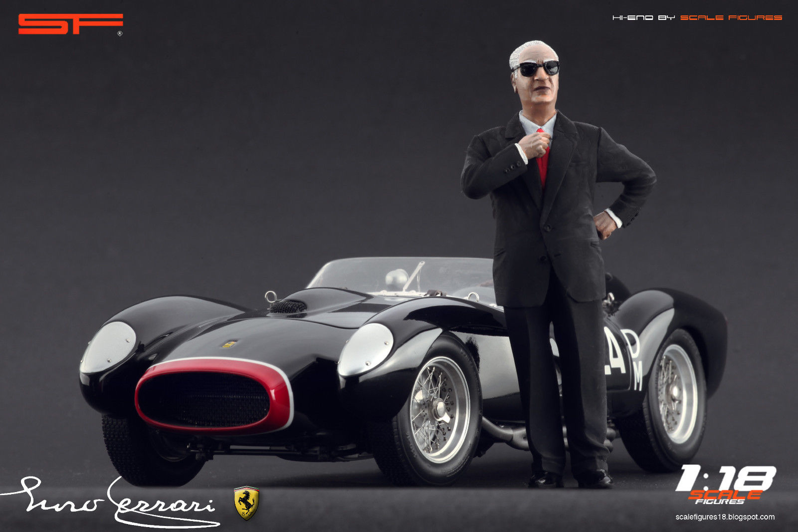 1/18 Konstrukteursfigur ENZO FERRARI im schwarzen Anzug von SF Scale Figures - Handarbeit - SF118065