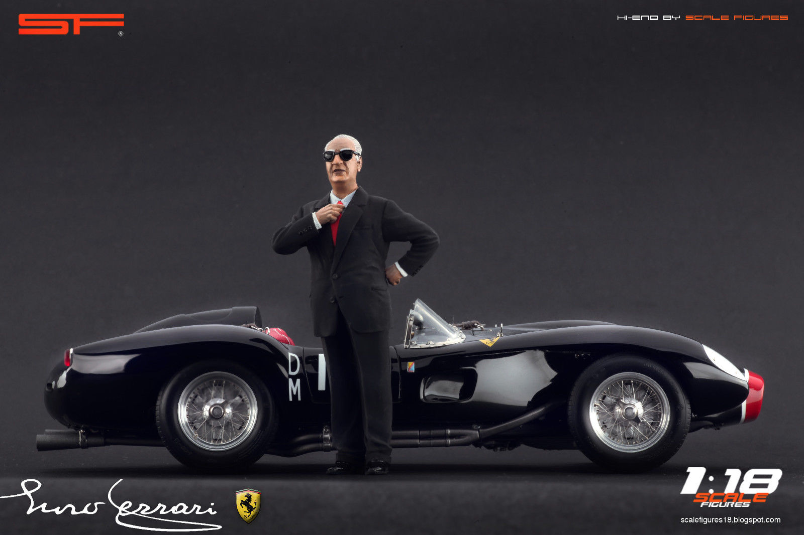 1/18 Konstrukteursfigur ENZO FERRARI im schwarzen Anzug von SF Scale Figures - Handarbeit - SF118065