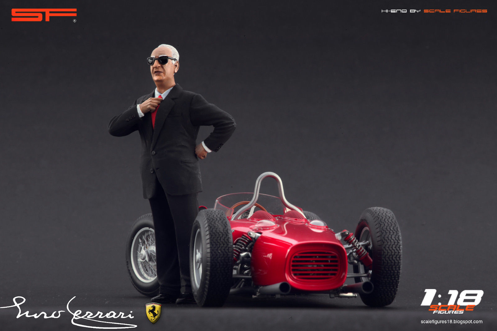 1/18 Konstrukteursfigur ENZO FERRARI im schwarzen Anzug von SF Scale Figures - Handarbeit - SF118065