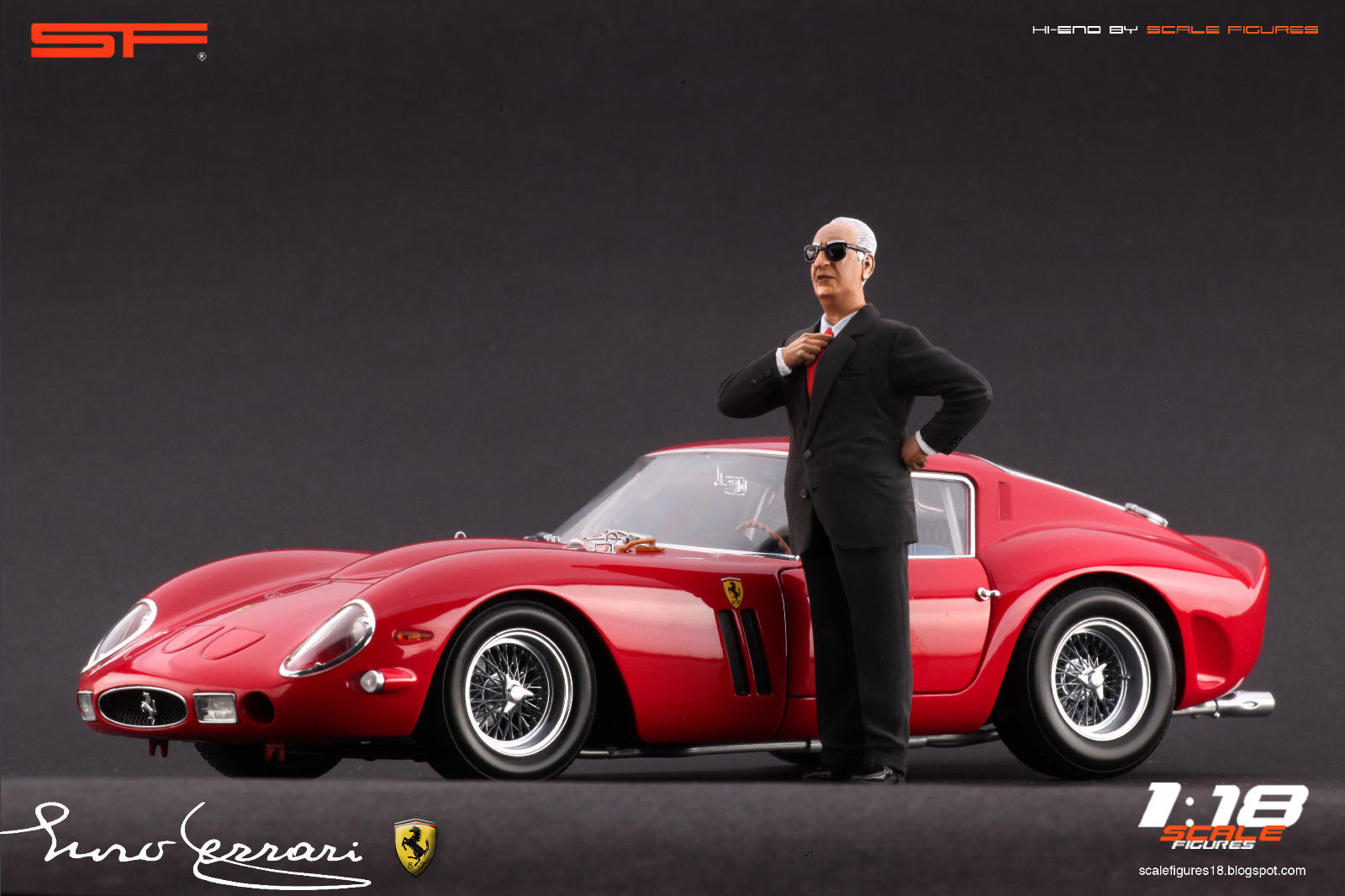 1/18 Konstrukteursfigur ENZO FERRARI im schwarzen Anzug von SF Scale Figures - Handarbeit - SF118065