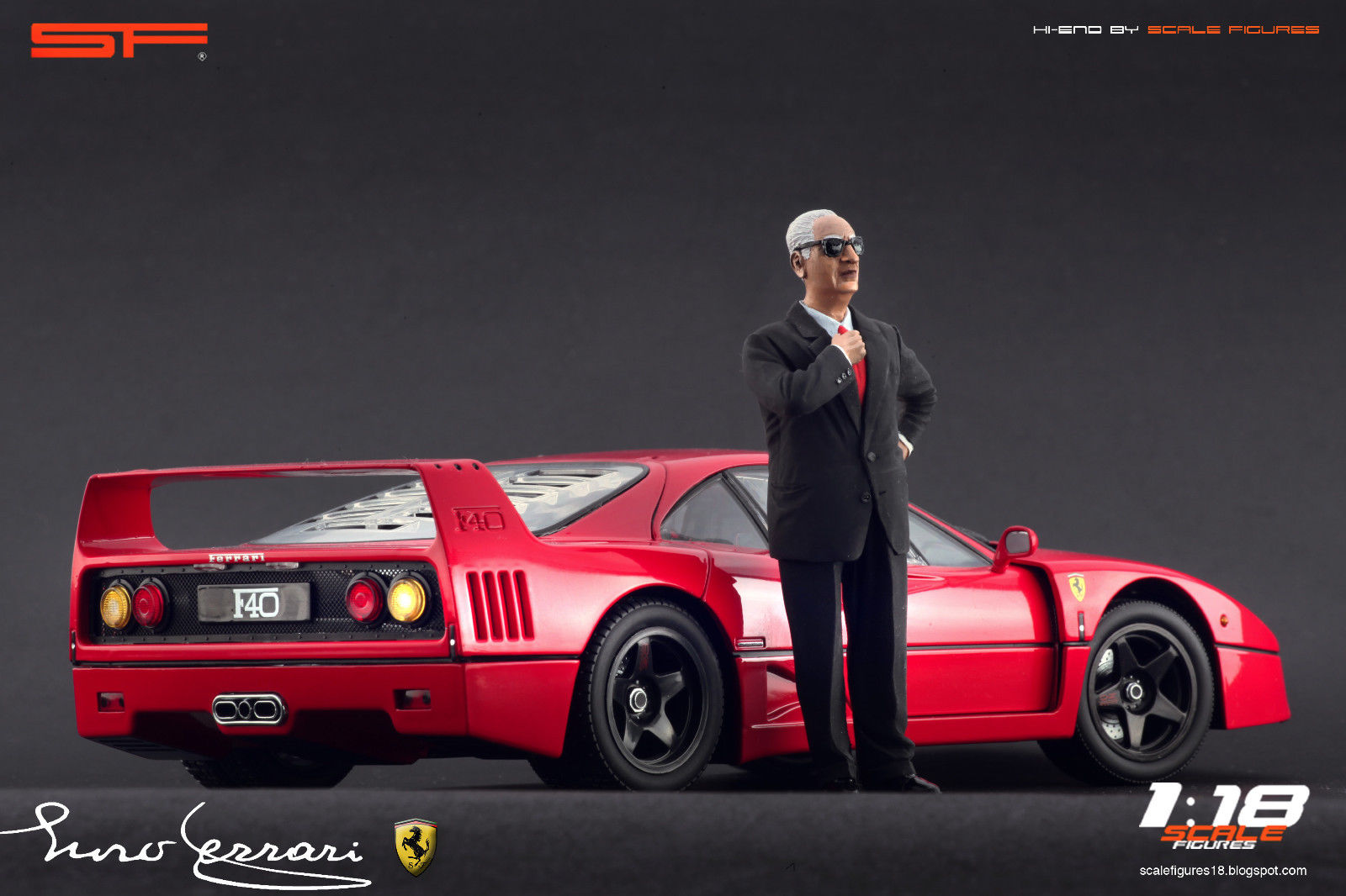 1/18 Konstrukteursfigur ENZO FERRARI im schwarzen Anzug von SF Scale Figures - Handarbeit - SF118065