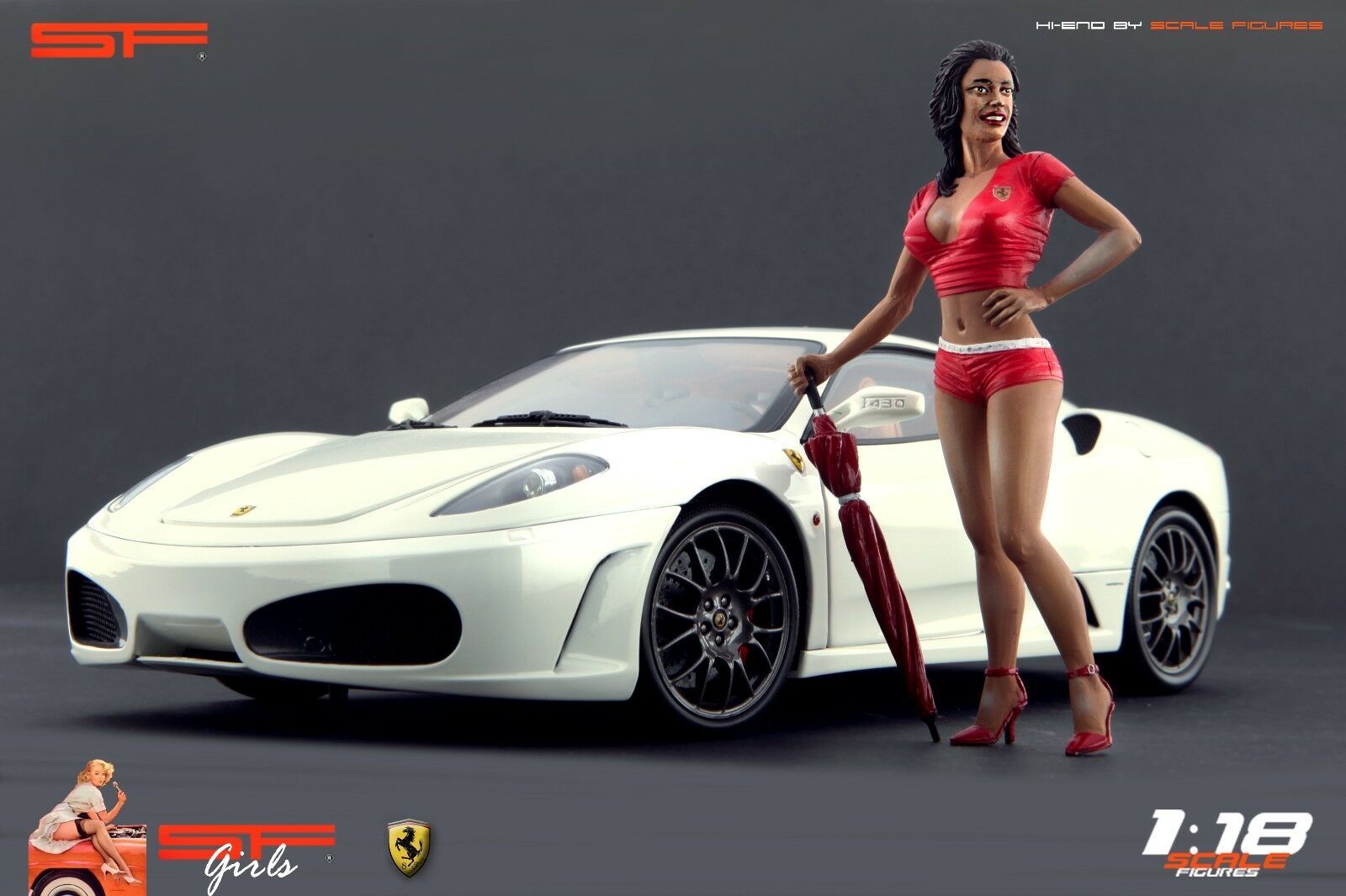 1/18 Ferrari Girl RED DRESS von SF Scale Figures - Handarbeit -