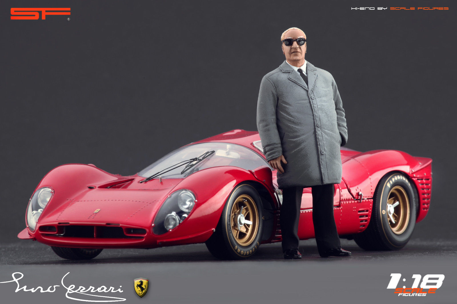 1/18 Konstrukteursfigur ENZO FERRARI im Mantel von SF Scale Figures - Handarbeit - SF118040