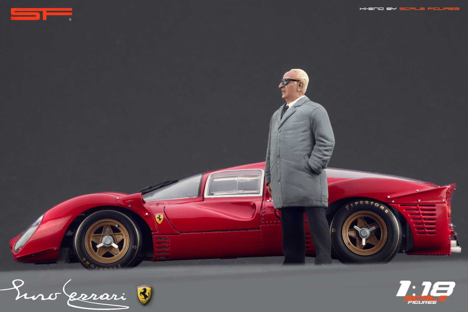 1/18 Konstrukteursfigur ENZO FERRARI im Mantel von SF Scale Figures - Handarbeit - SF118040