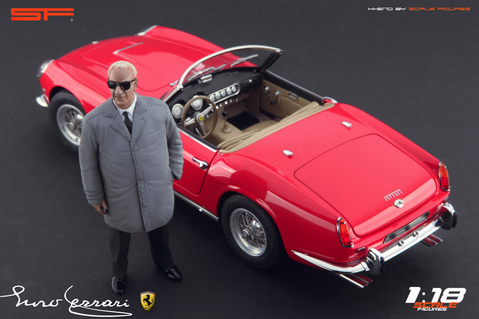 1/18 Konstrukteursfigur ENZO FERRARI im Mantel von SF Scale Figures - Handarbeit - SF118040