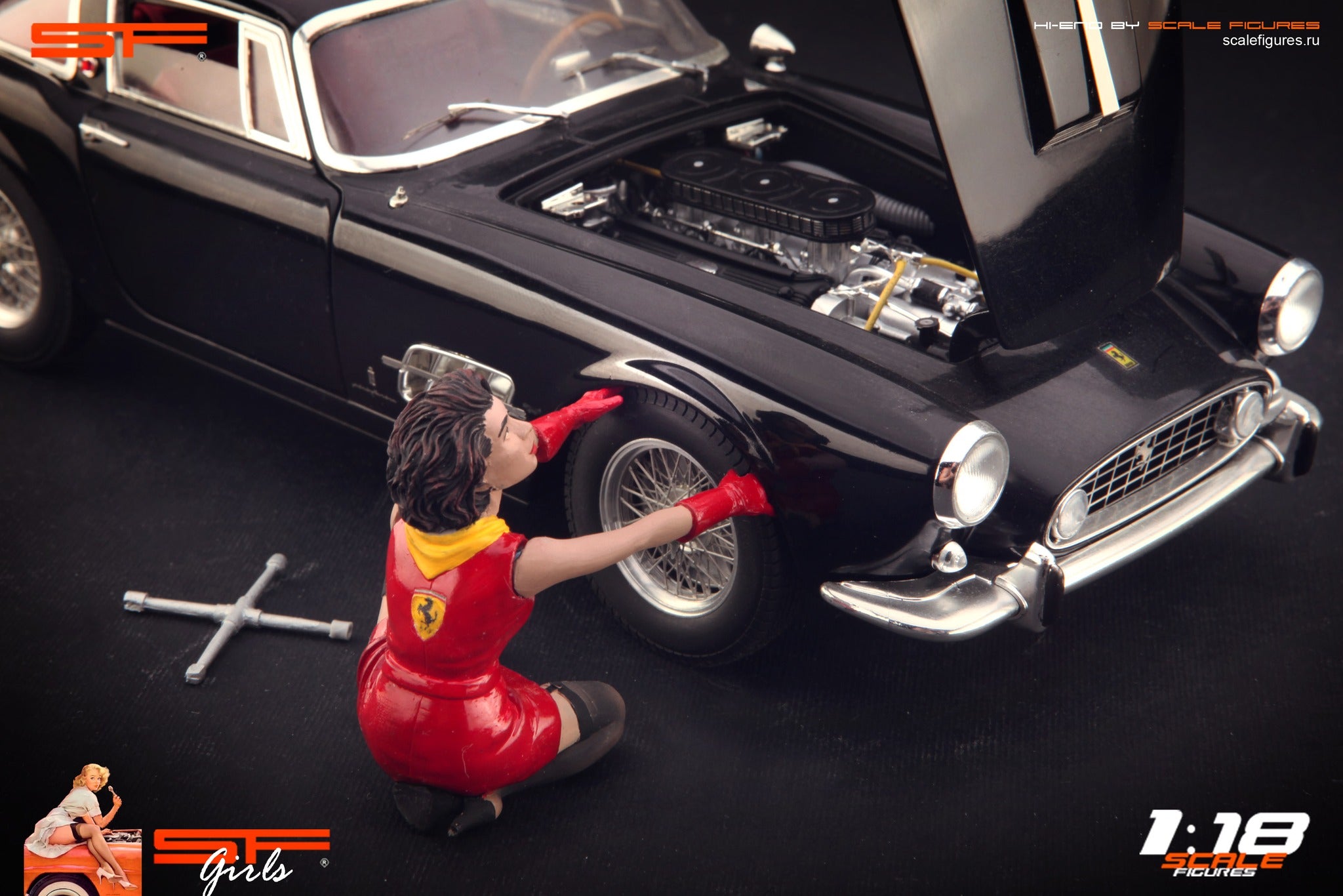 1/18 FERRARI GIRL CHANGING WHEELvon SF Scale Figures - Handarbeit -