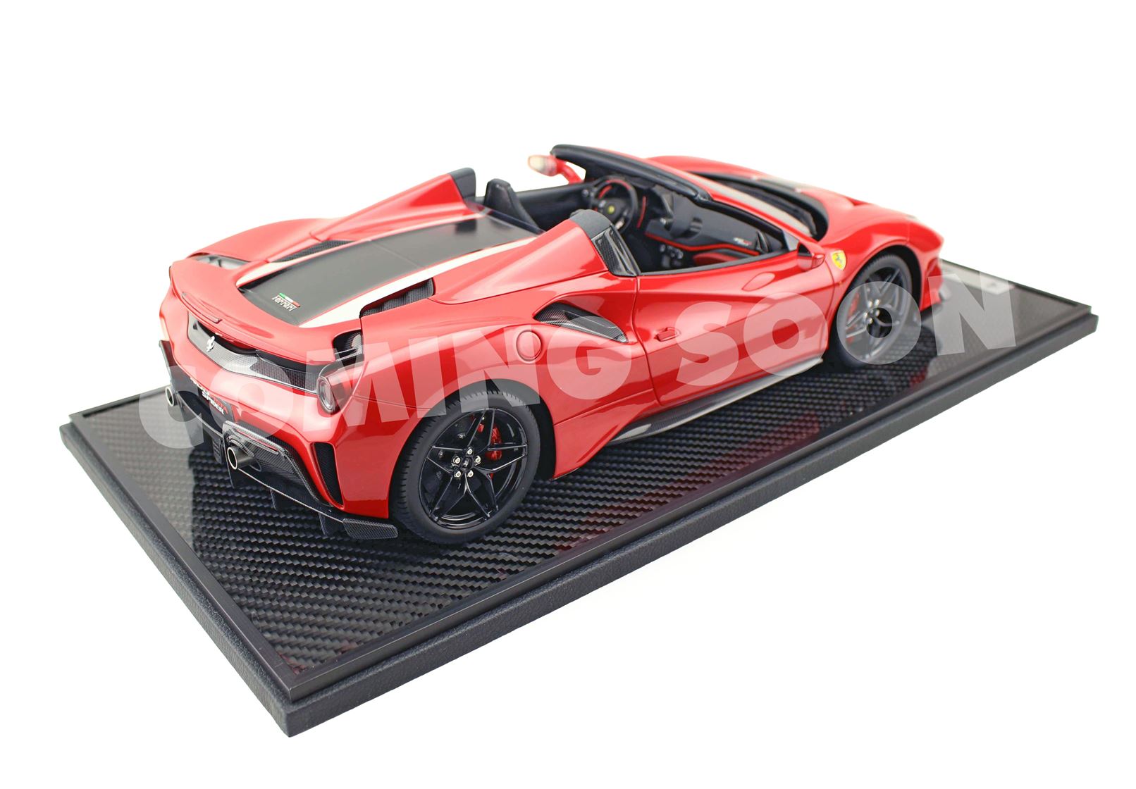 1/12 BBR Ferrari 488 Pista Spider Open roof - Rosso Corsa - black silver stripe LE 30 St. BBR1225B