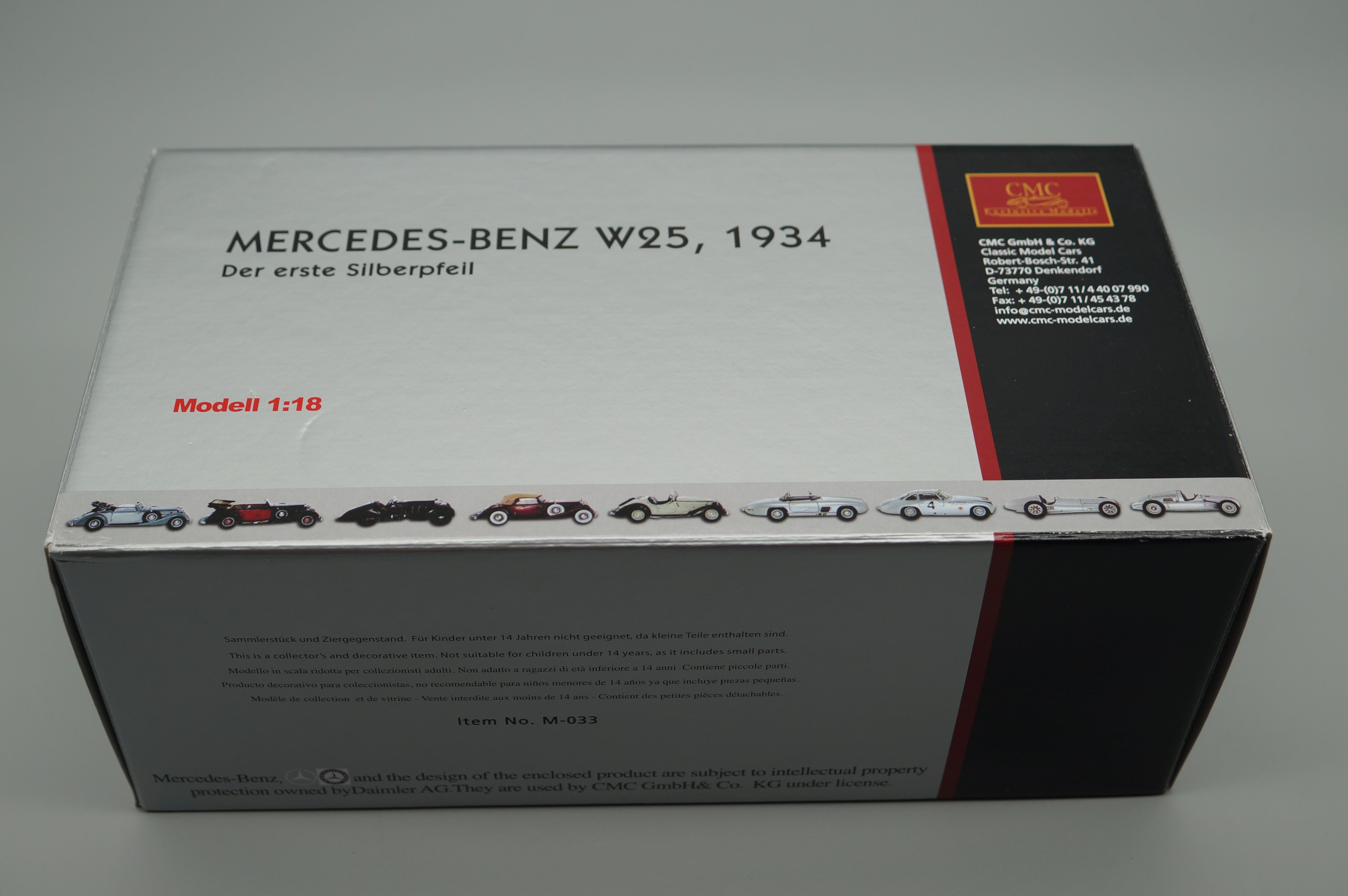 1/18 Mercedes-Benz W25 1934 'Der erste Silberpfeil' CMC M-033 -pre-owned- AA444