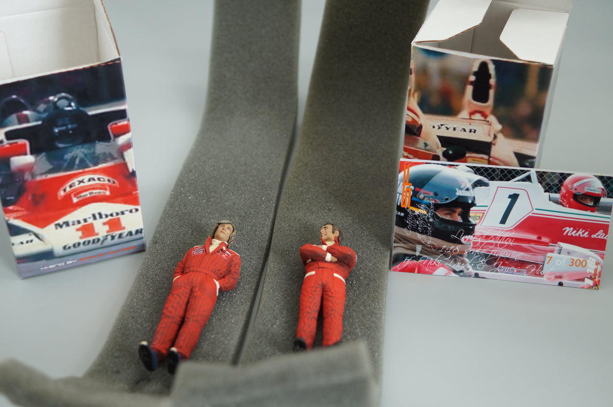 1/18 JAMES HUNT und NIKKI LAUDA MOVIE RUSH von SF Scale Figures - Handarbeit - pre-owned