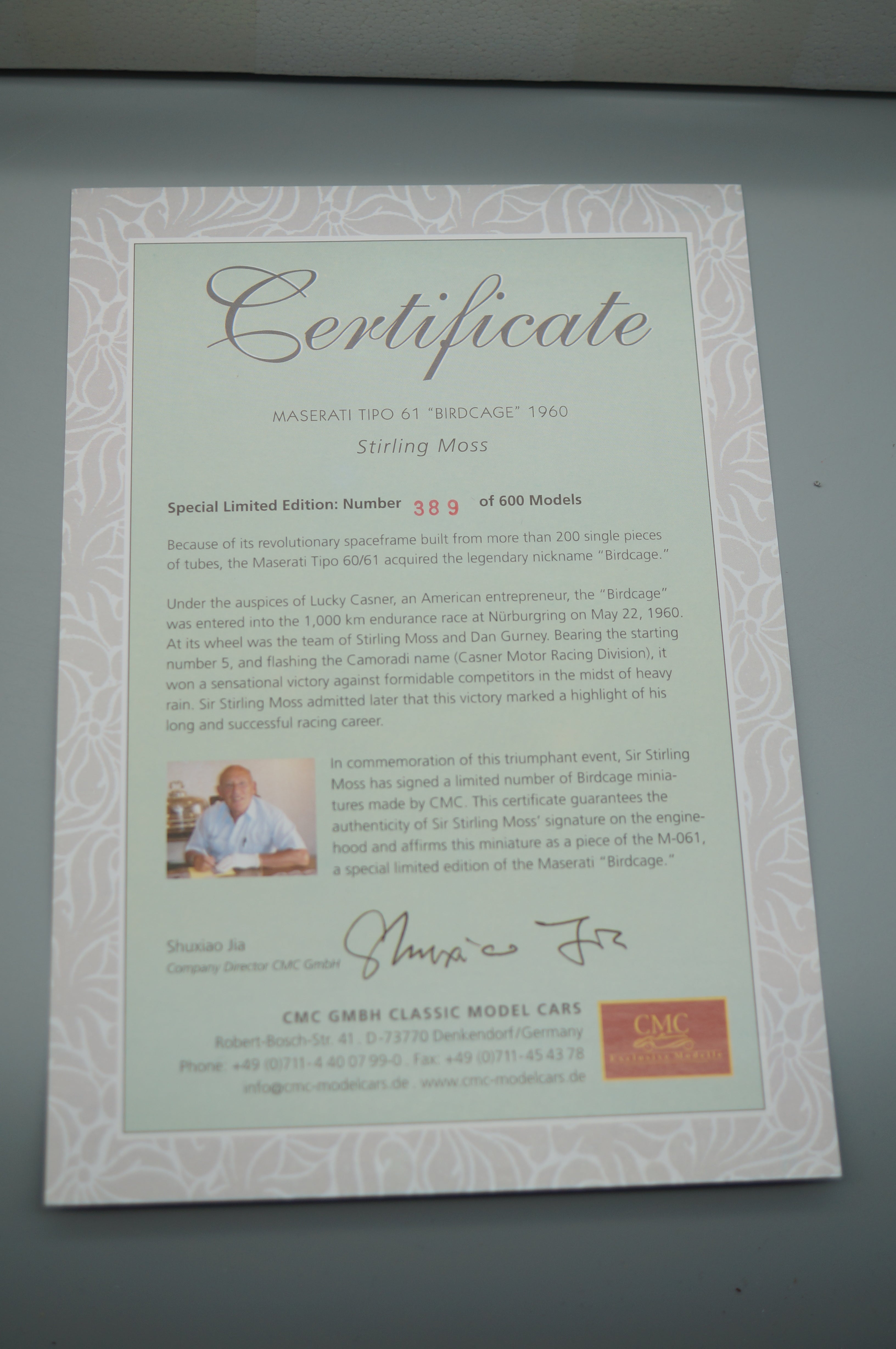 1/18 Maserati Birdcage #5 signiert von Stirling Moss CMC M-061