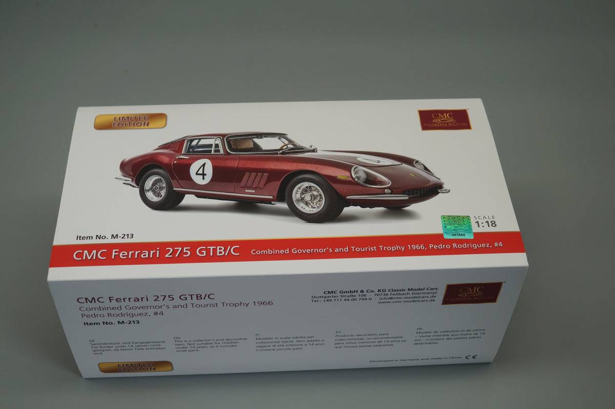 1/18 Ferrari 275 GTB/C #4 Pedro Rodriguez Chassis 09063 von 1966 rubinrot #0756/1000 CMC M-213 -pre-owned MH327
