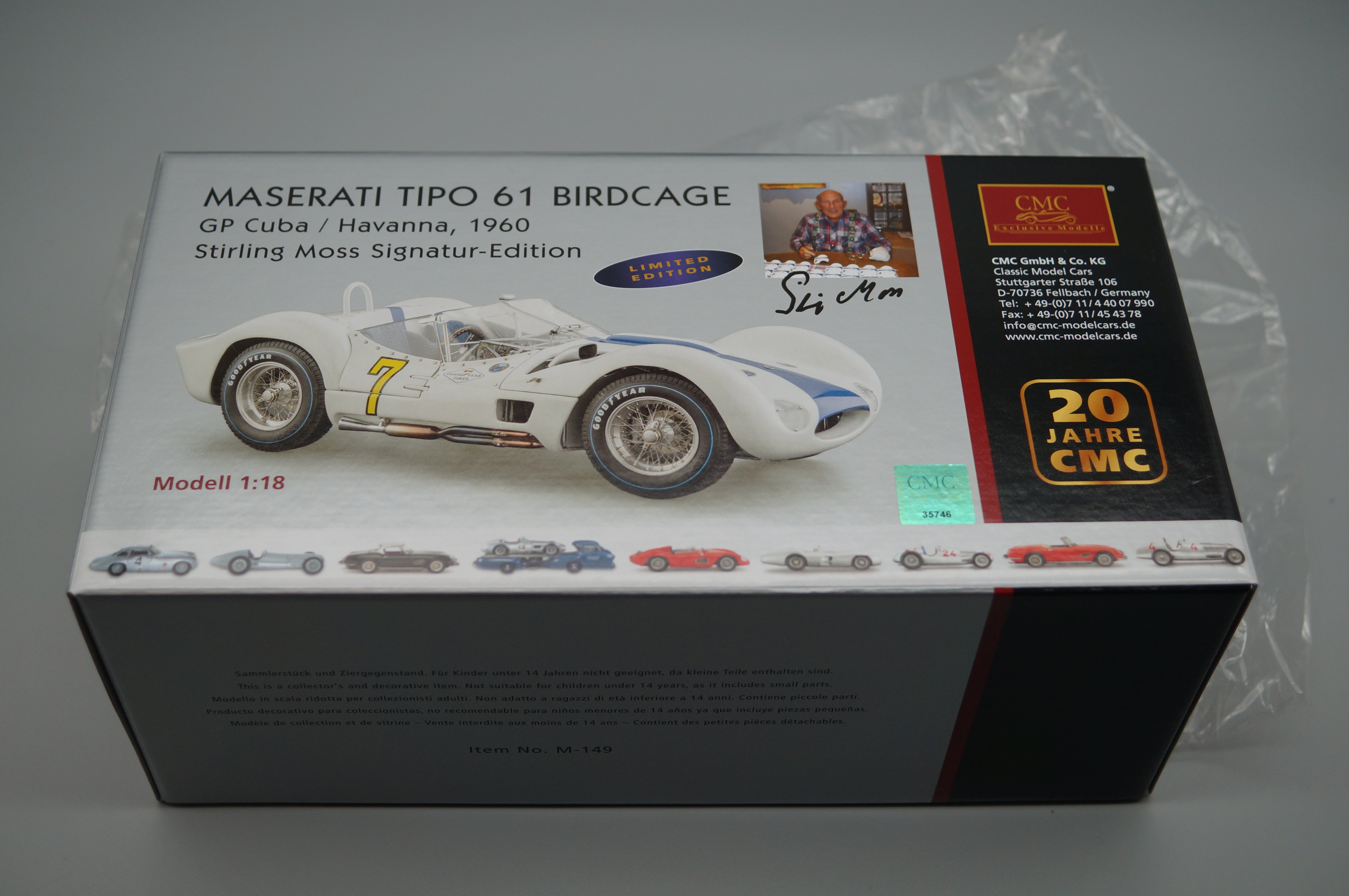 1/18 Maserati Tipo 61 Birdcage #7 GP Cuba Signature Edition Stirling Moss CMC M-149