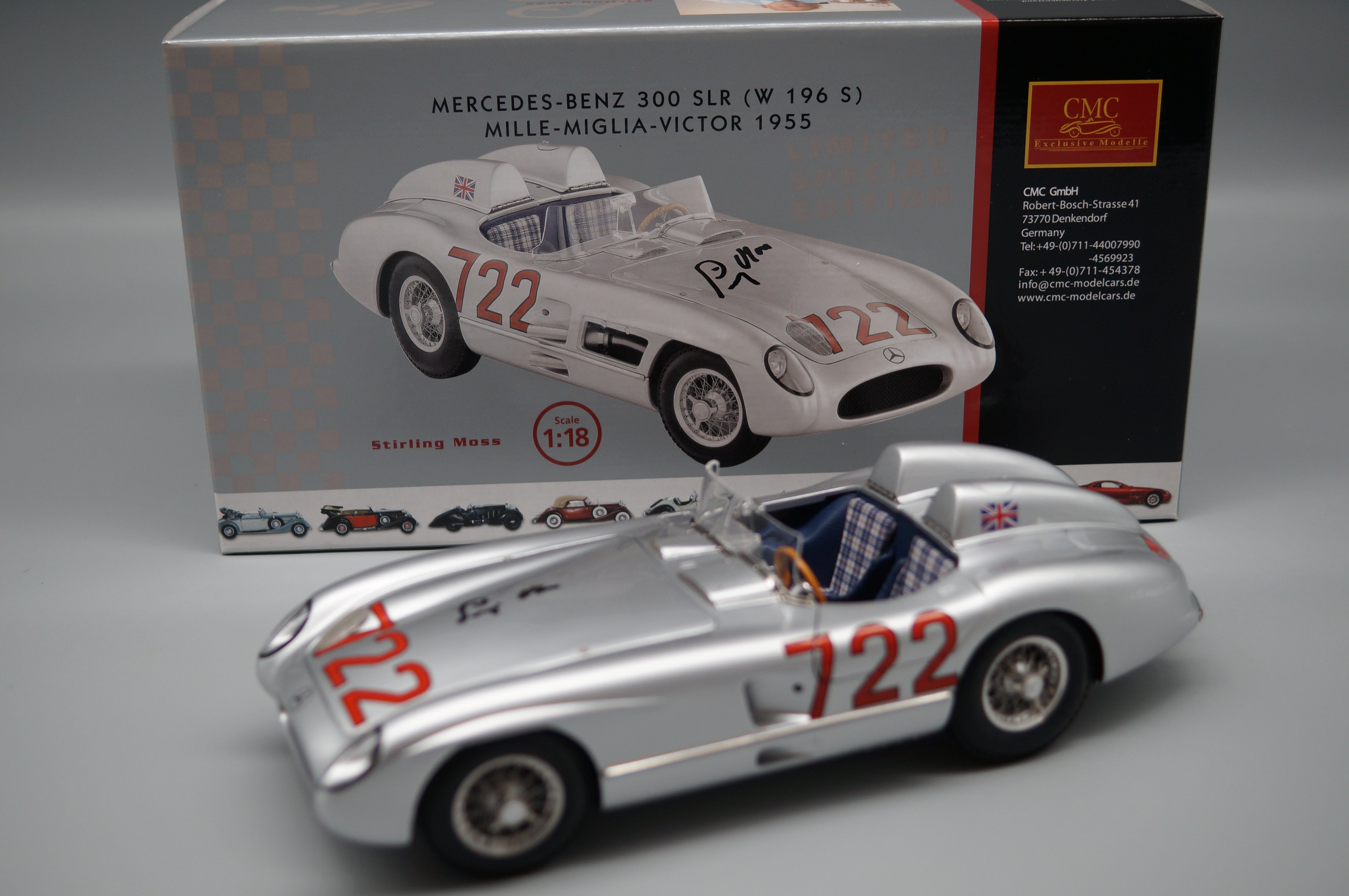 1/18 Mercedes-Benz 300SLR #722 Mille Miglia Stirling MOSS Signature Edition CMC M-072 LE 722 pieces