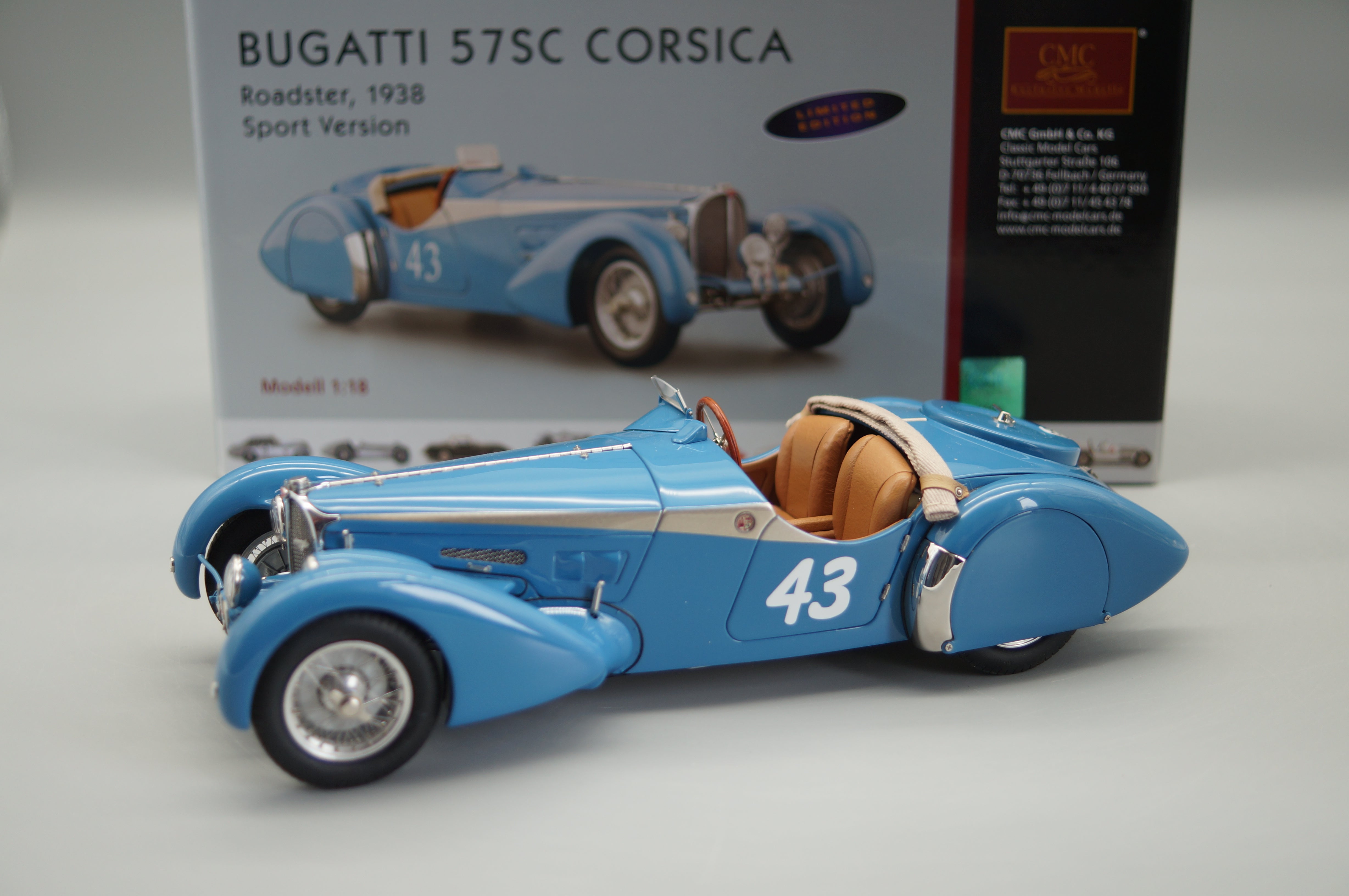 1/18 Bugatti 57 SC Corsica #43 Sport Version 1938 CMC M-129 Limited Edition #0377/1000 - pre-owned