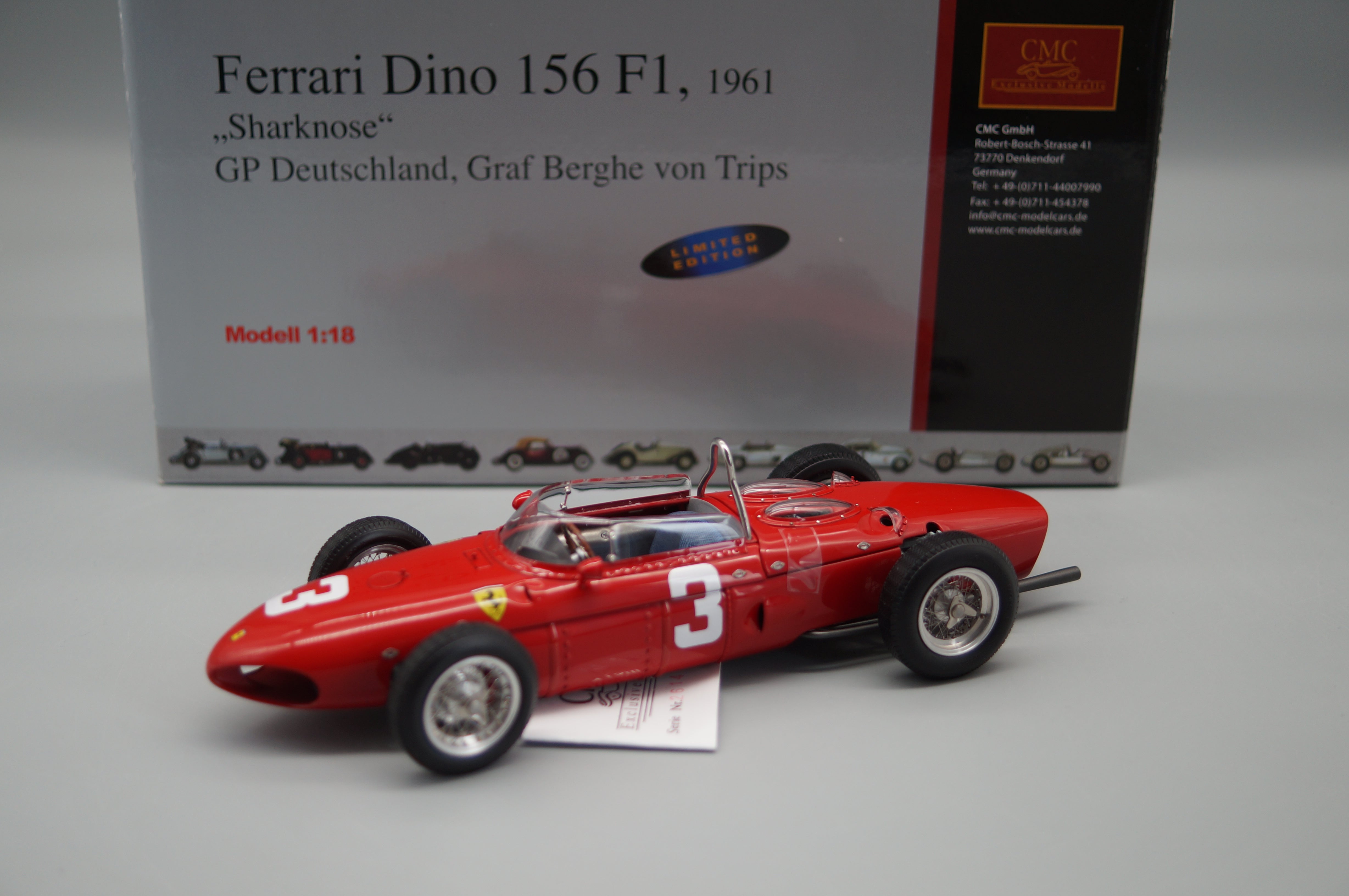 1/18 Ferrari 156 F1 'Sharknose' #3 von Trips Nurburgring #2614/6000 CMC M-069 -pre-owned