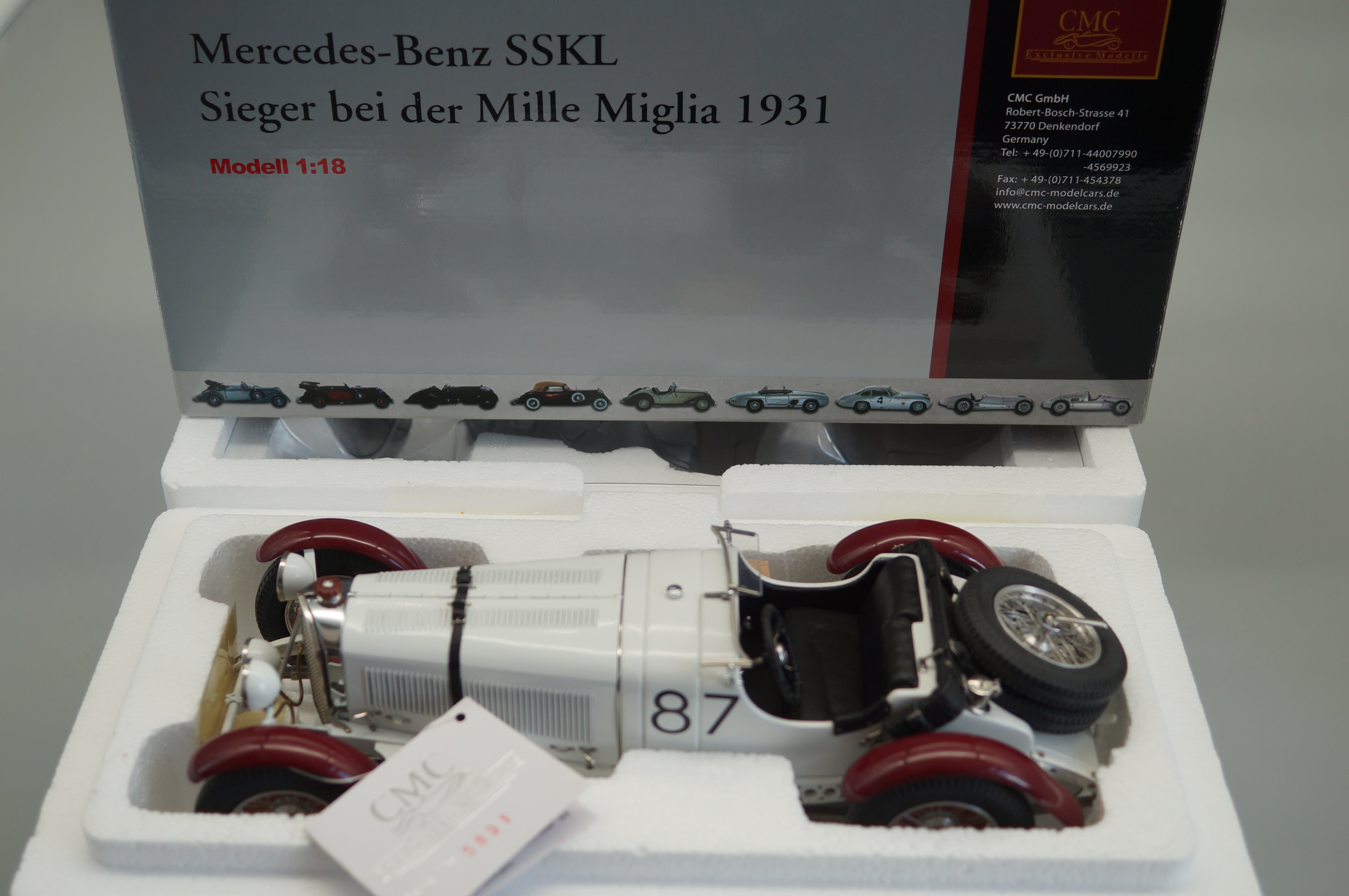 1/18 Mercedes-Benz SSKL #87 R. Caracciola Mille Miglia 1931 'The White Elephant' #5450 CMC M-055 -pre-owned-