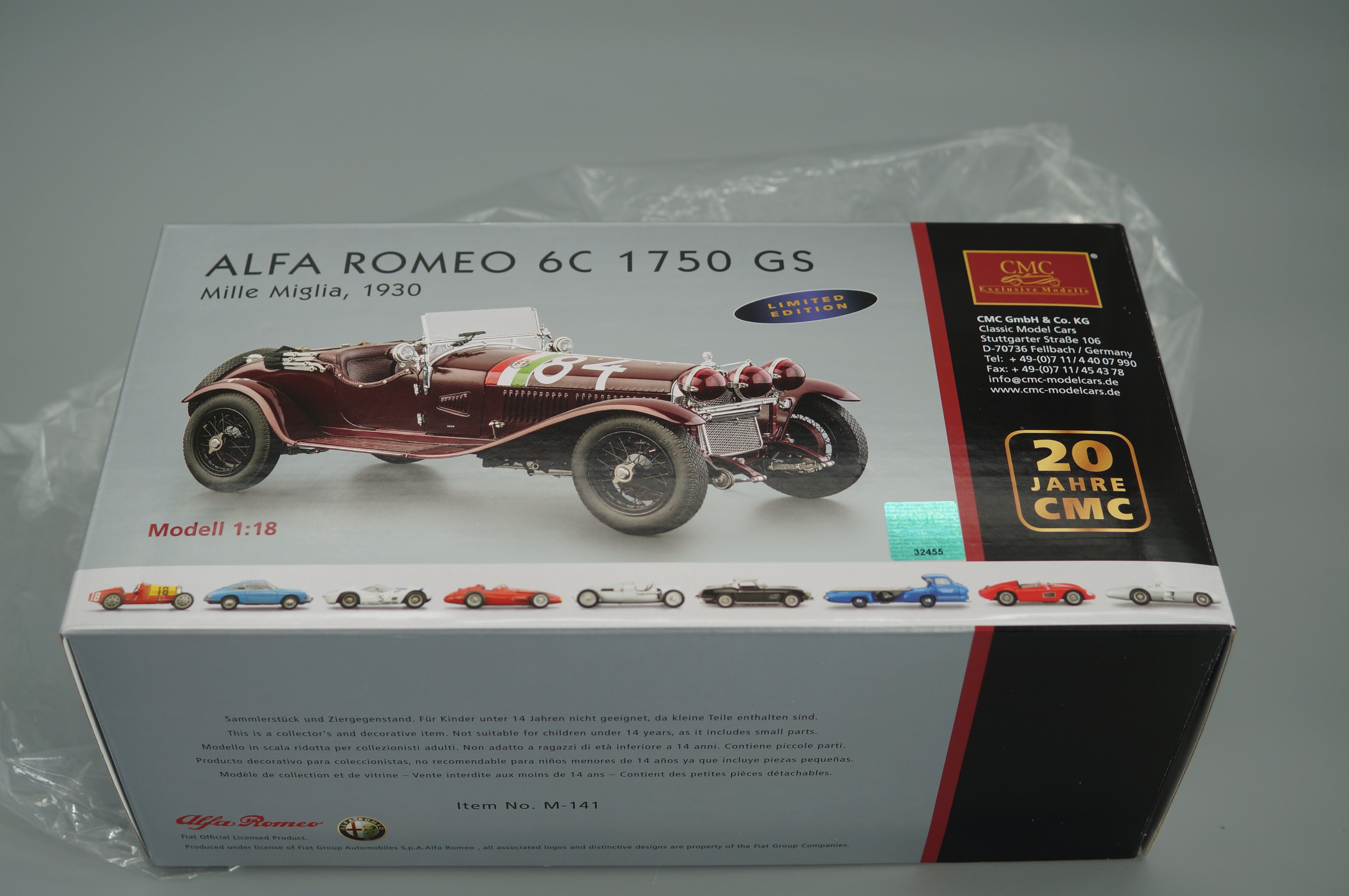 1/18 Alfa Romeo 6C 1750 GS Mille Miglia #84 Tazio Nuvolari #669/2000 CMC M-141 -pre-owned-