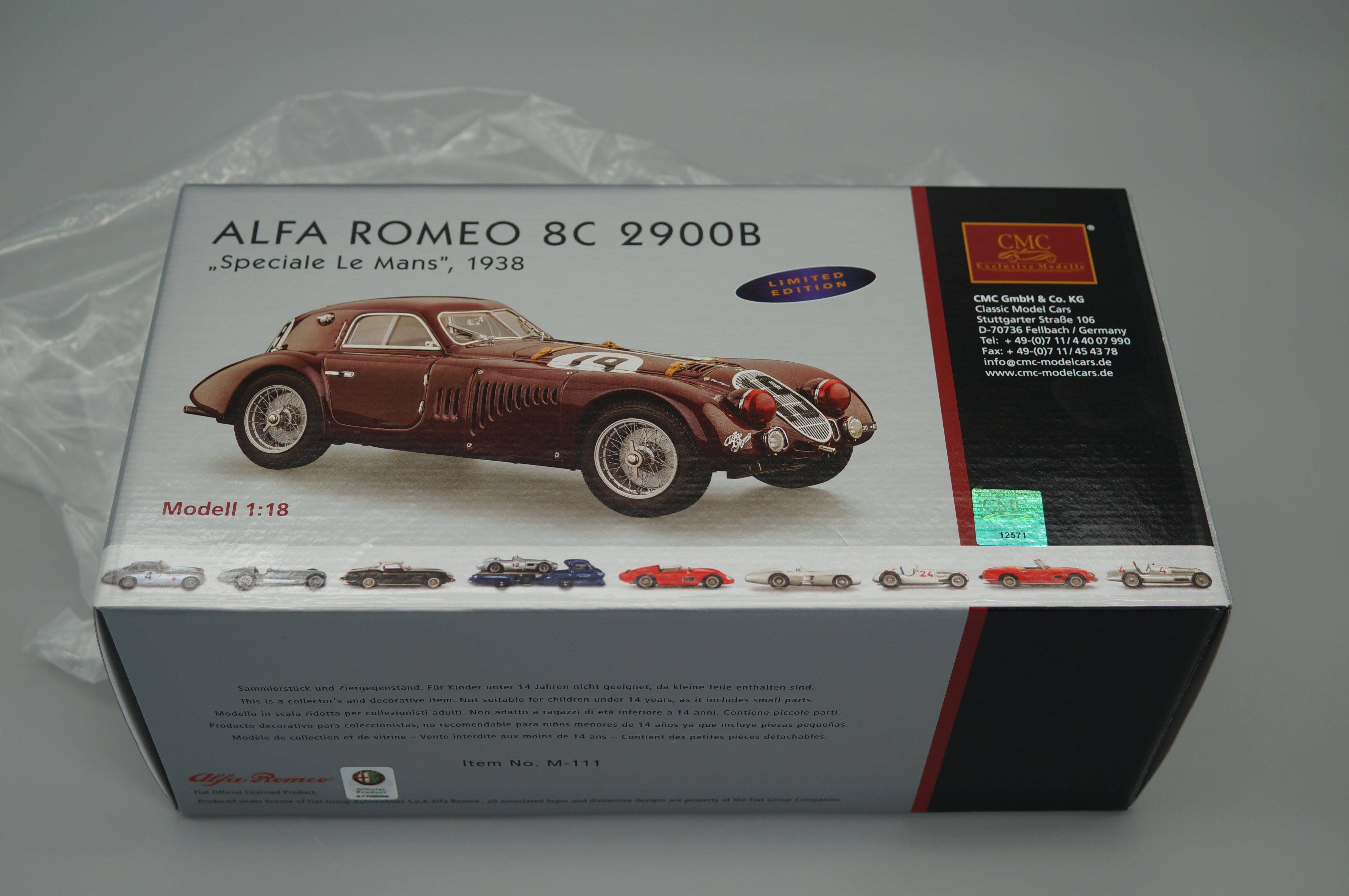 1:18 Alfa Romeo 8C 2900B Speciale #19 Le Mans 1938 #0036/3000 CMC M-111 -PRE-OWNED-
