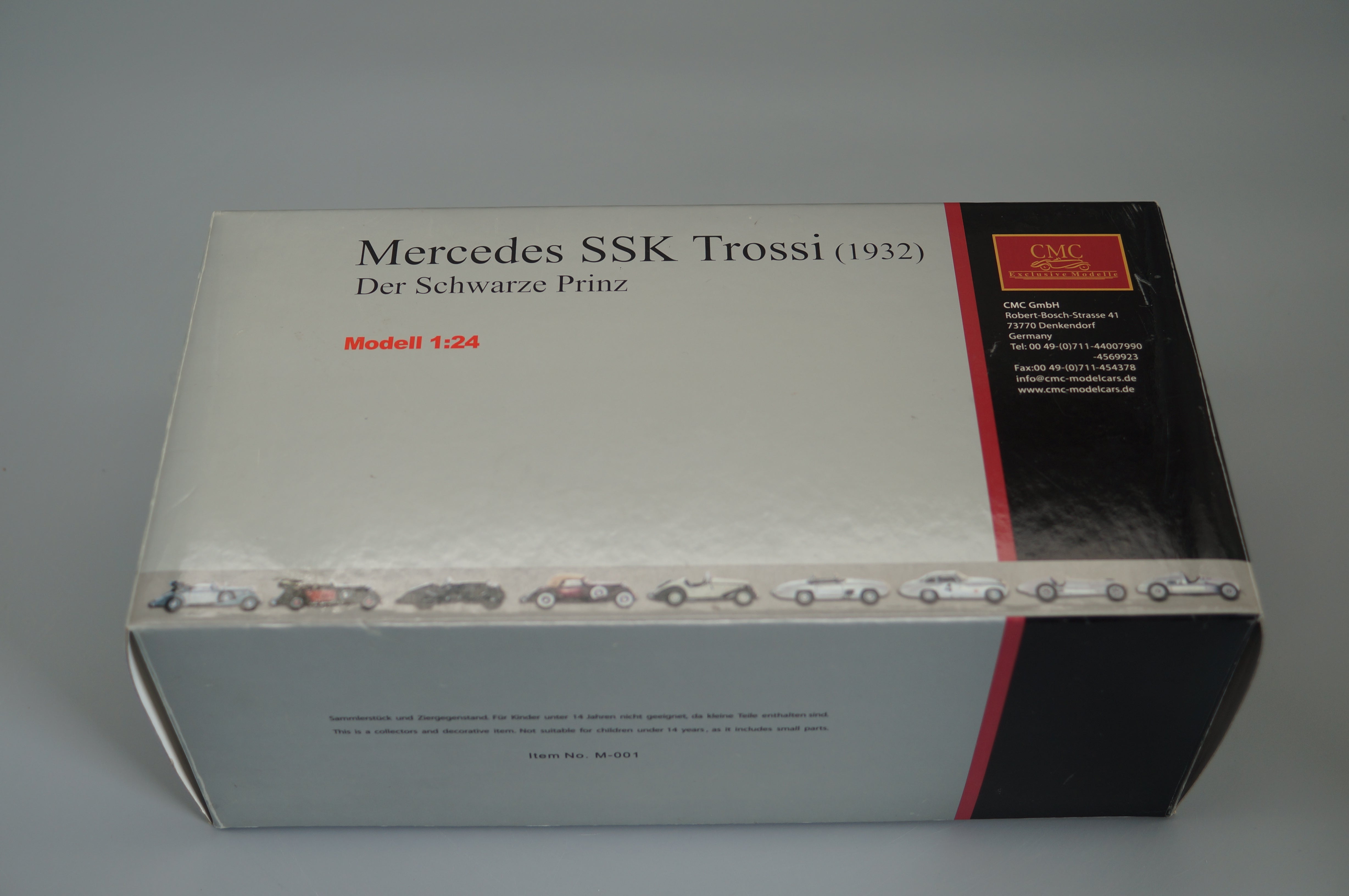 1/24 Mercedes-Benz SSK Trossi 'Der schwarze Prinz' CMC M-001 weisses Interieur -pre-owned