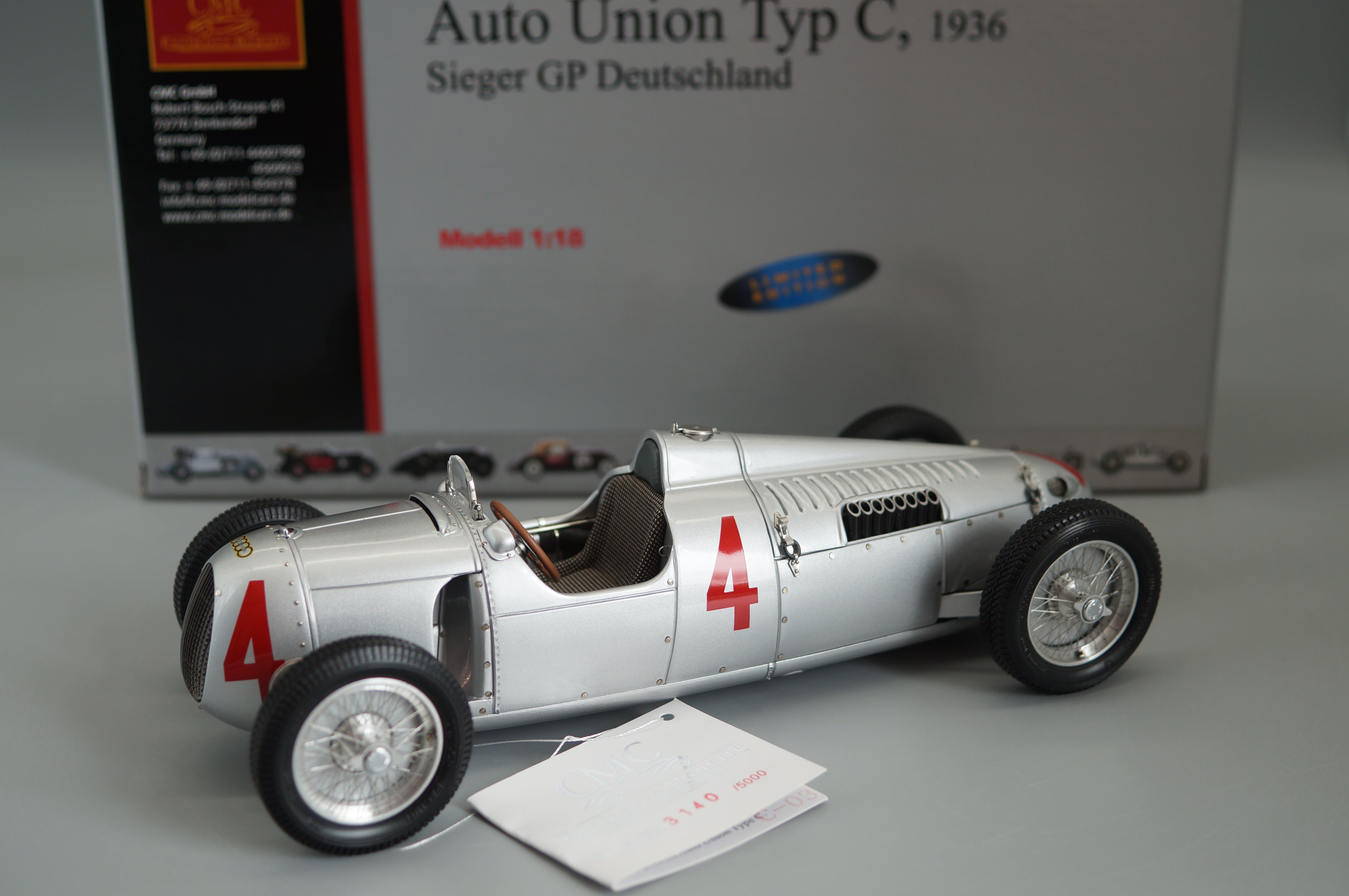 1/18 Auto Union Typ C #4 #3140/5000 CMC M-073 - pre-owned