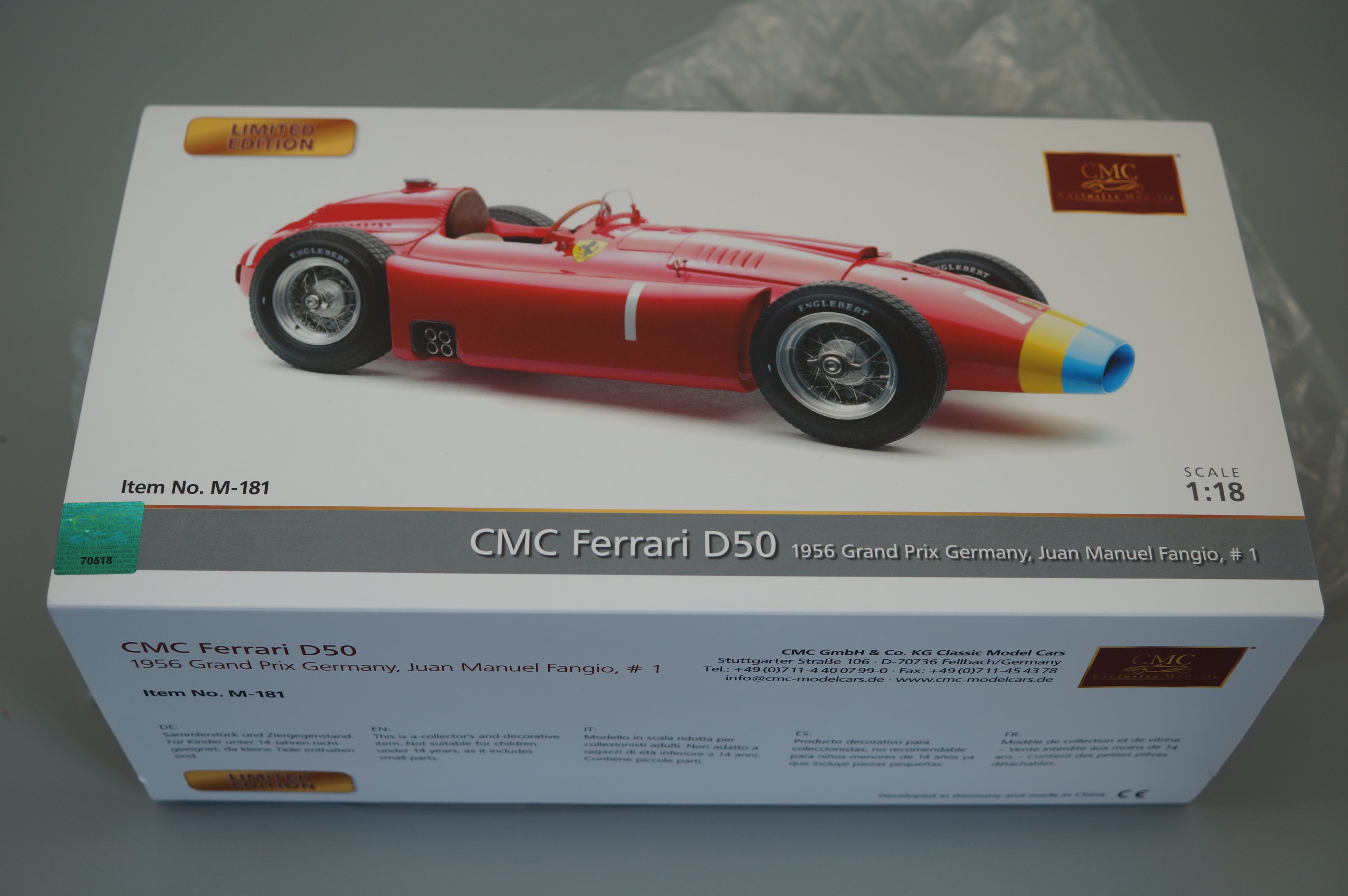 1/18 Ferrari D50 Long Nose #1 Fangio GP Germany #1090/1500 CMC M-181 - pre-owned