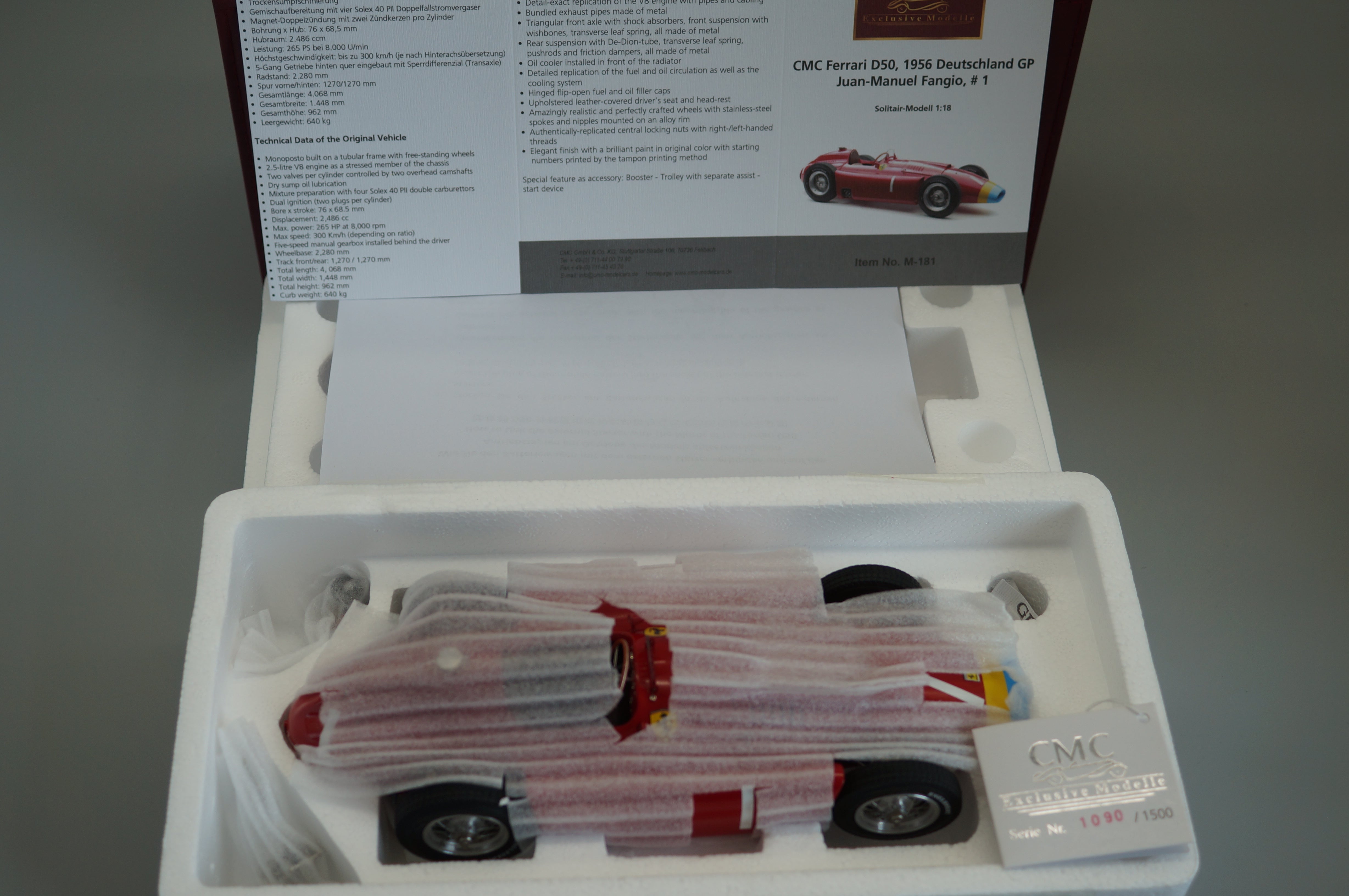 1/18 Ferrari D50 Long Nose #1 Fangio GP Germany #1090/1500 CMC M-181 - pre-owned