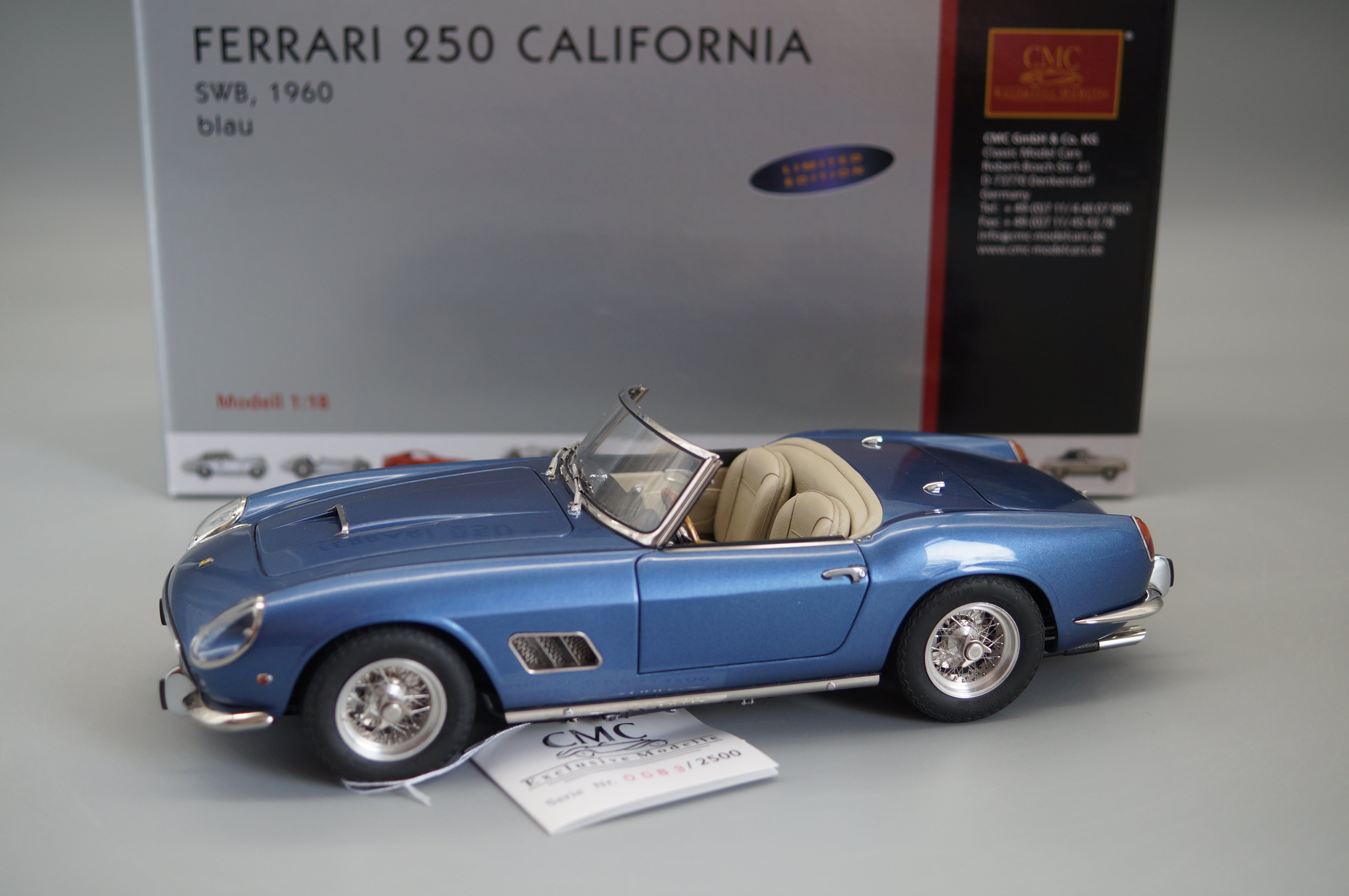1/18 Ferrari 250 California SWB BLUE Limited Edition #0083/2500 Stück CMC M-092 -pre-owned