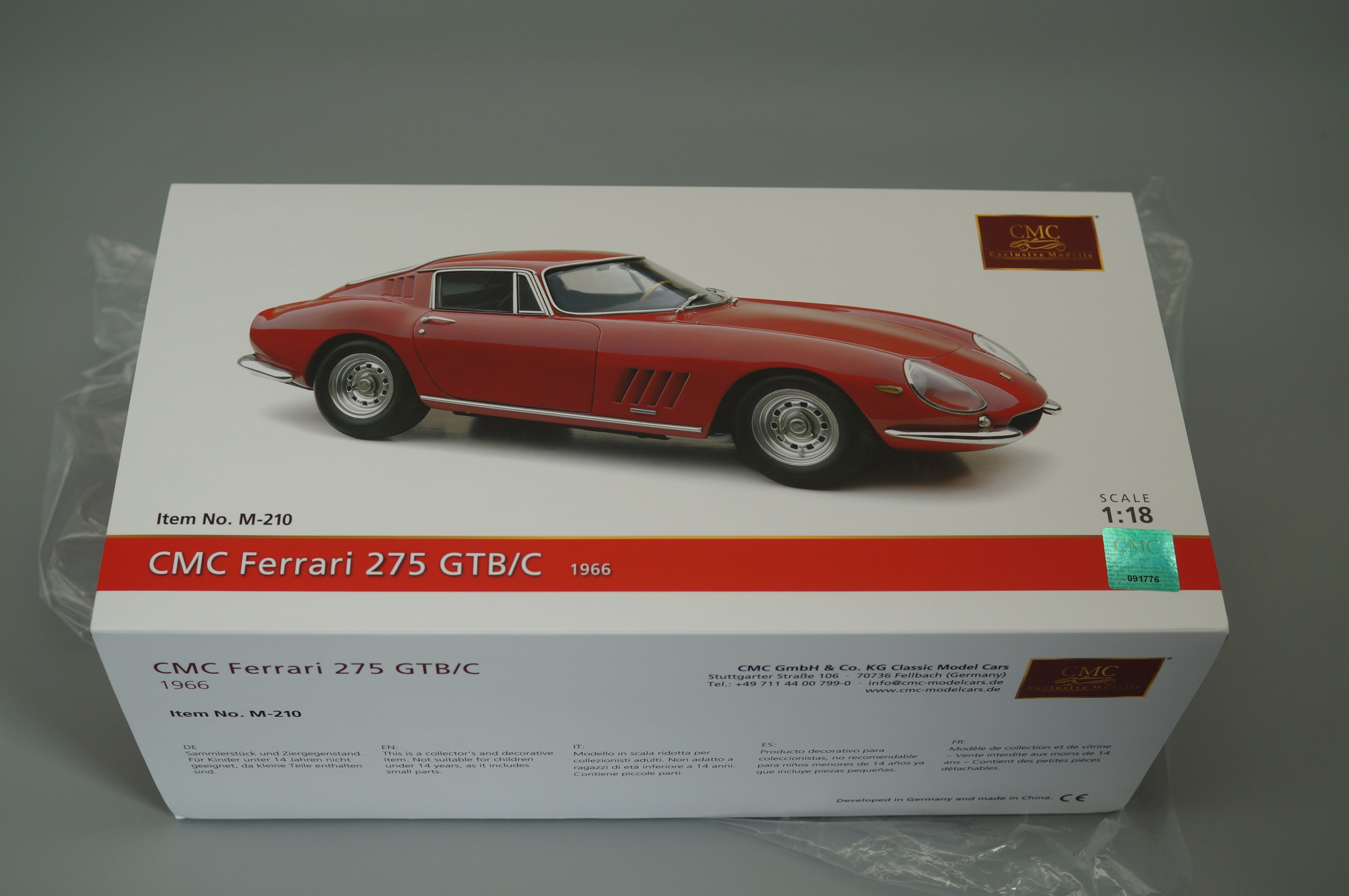 1/18 Ferrari 275 GTB/C RED von 1966 #3654 CMC M-210 -pre-owned