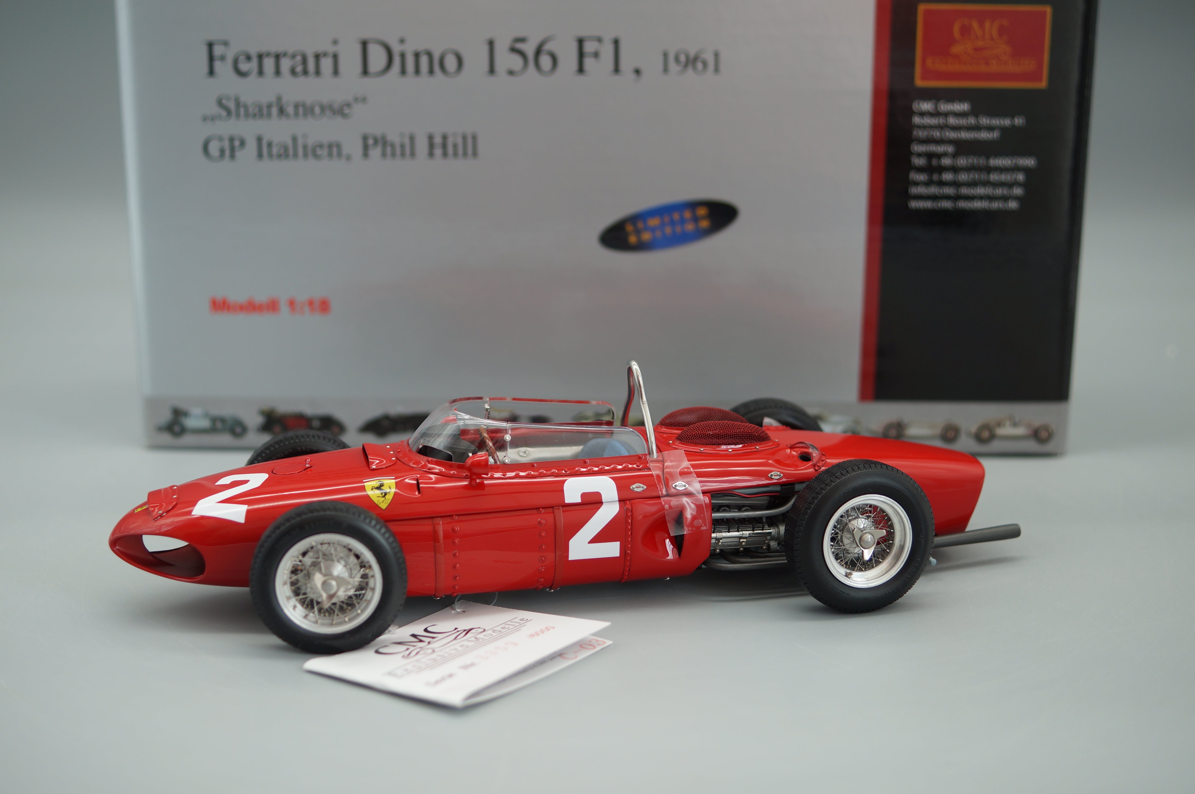 1/18 Ferrari 156 F1 'Sharknose' #2 Phil Hill Monza #3359/6000 CMC M-068 -pre-owned