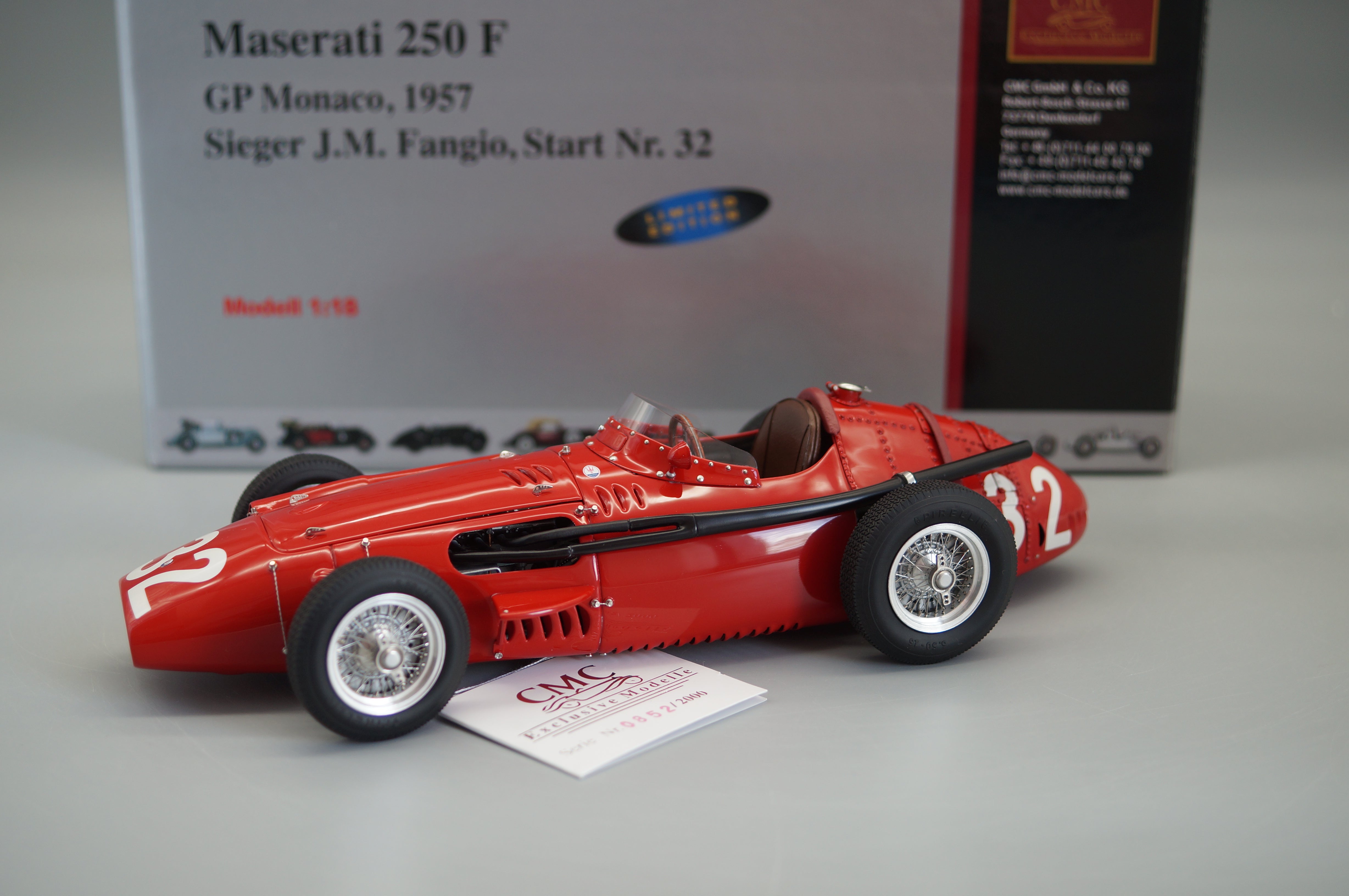 1/18 Maserati 250F #32 GP Monaco "Fangio" #0852/2000 CMC M-101 -pre-owned