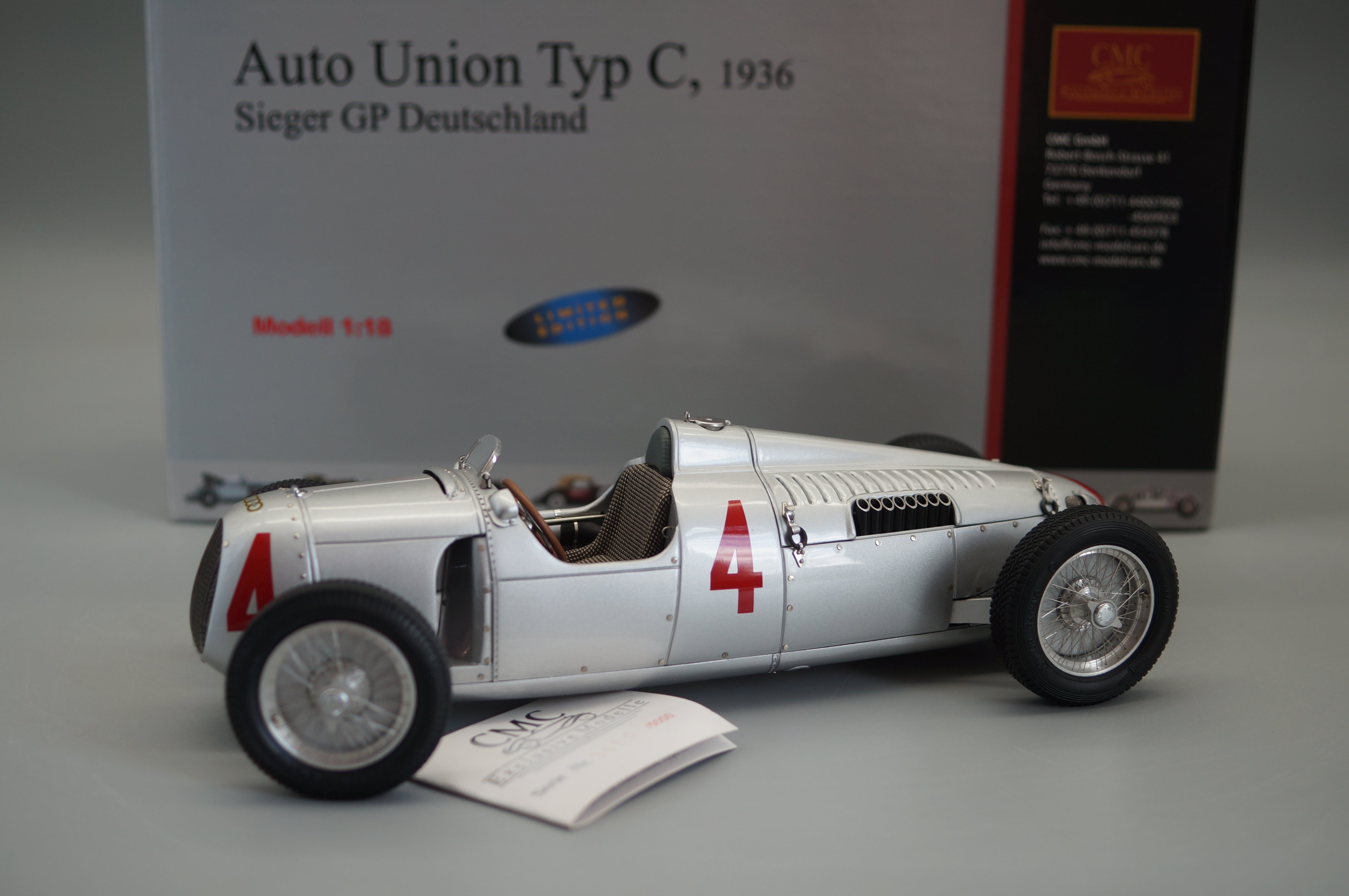 1/18 Auto Union Typ C #4 #3650/5000 CMC M-073 - pre-owned